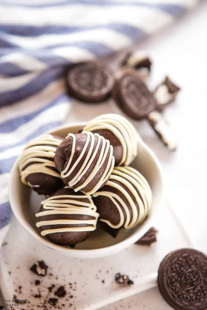 Oreo cheesecake truffles in a bowl