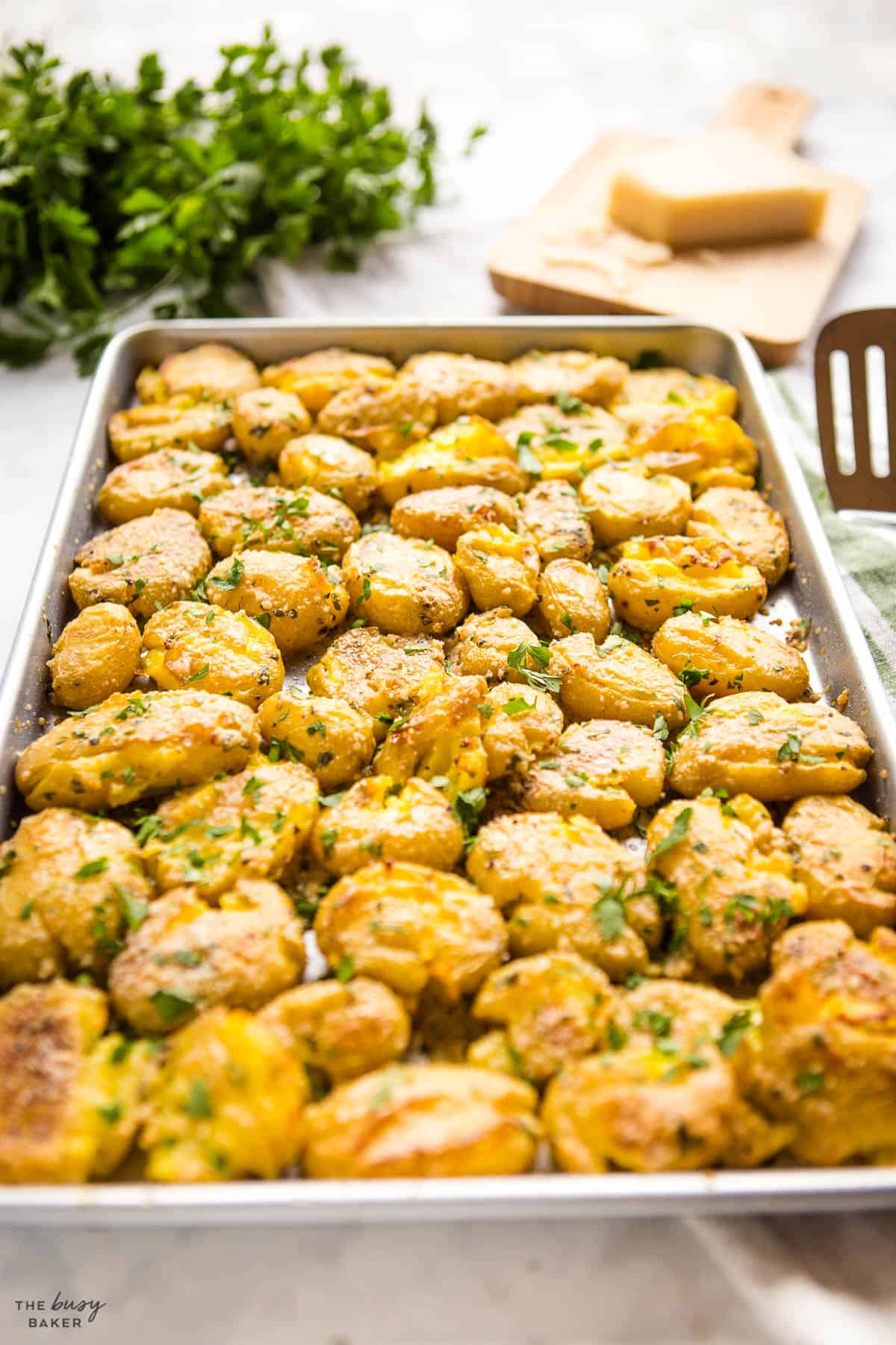 Crispy Smashed Potatoes with Parmesan - The Busy Baker