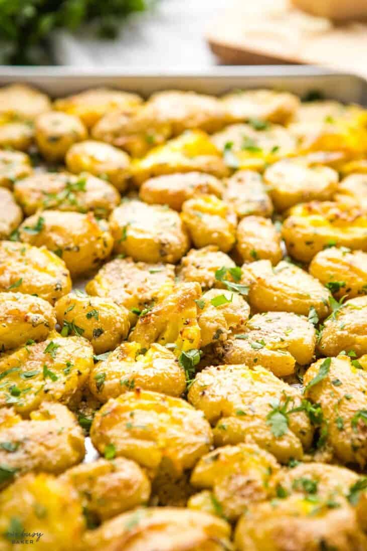 Crispy Smashed Potatoes with Parmesan - The Busy Baker