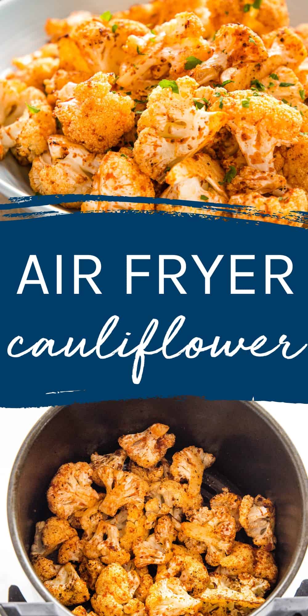 This Air Fryer Cauliflower is perfectly tender and full of flavour. An easy and healthy side dish that's ready in 15 minutes - make it with fresh or frozen cauliflower! Recipe from thebusybaker.ca! #airfryercauliflower #airfryersidedish #sidedish #cauliflower #lowcarb #healthy #healthysidedish via @busybakerblog