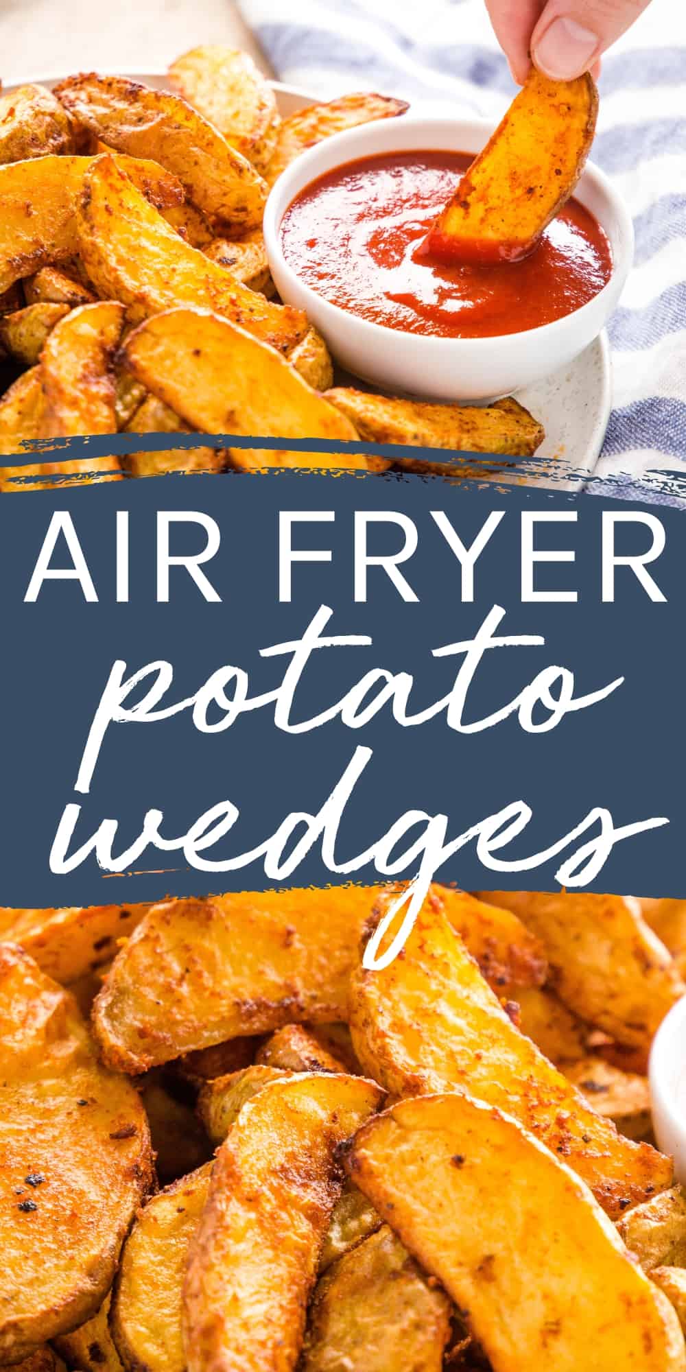 These Air Fryer Potato Wedges are the perfect easy-to-make side dish - crispy on the outside, fluffy on the inside, perfectly seasoned, and ready in 20 minutes! Recipe from thebusybaker.ca! #airfryerpotatowedges #potatowedges #fries #homemadefrenchfries #potatoes #sidedish #airfryer #crispypotatoes via @busybakerblog