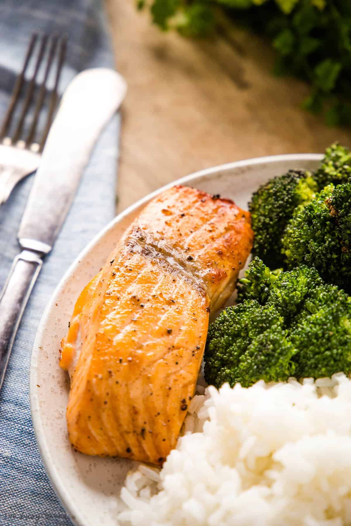 closeup image: air fryer salmon 