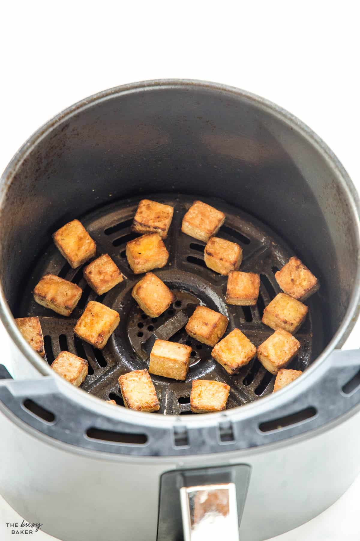 crispy tofu in air fryer basket