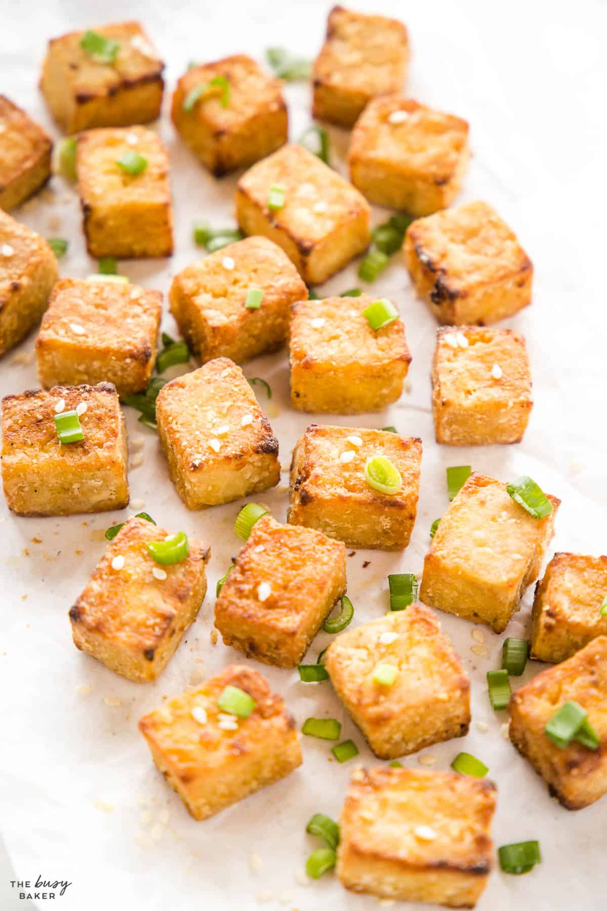 cubes of tofu with crispy cornstarch coating