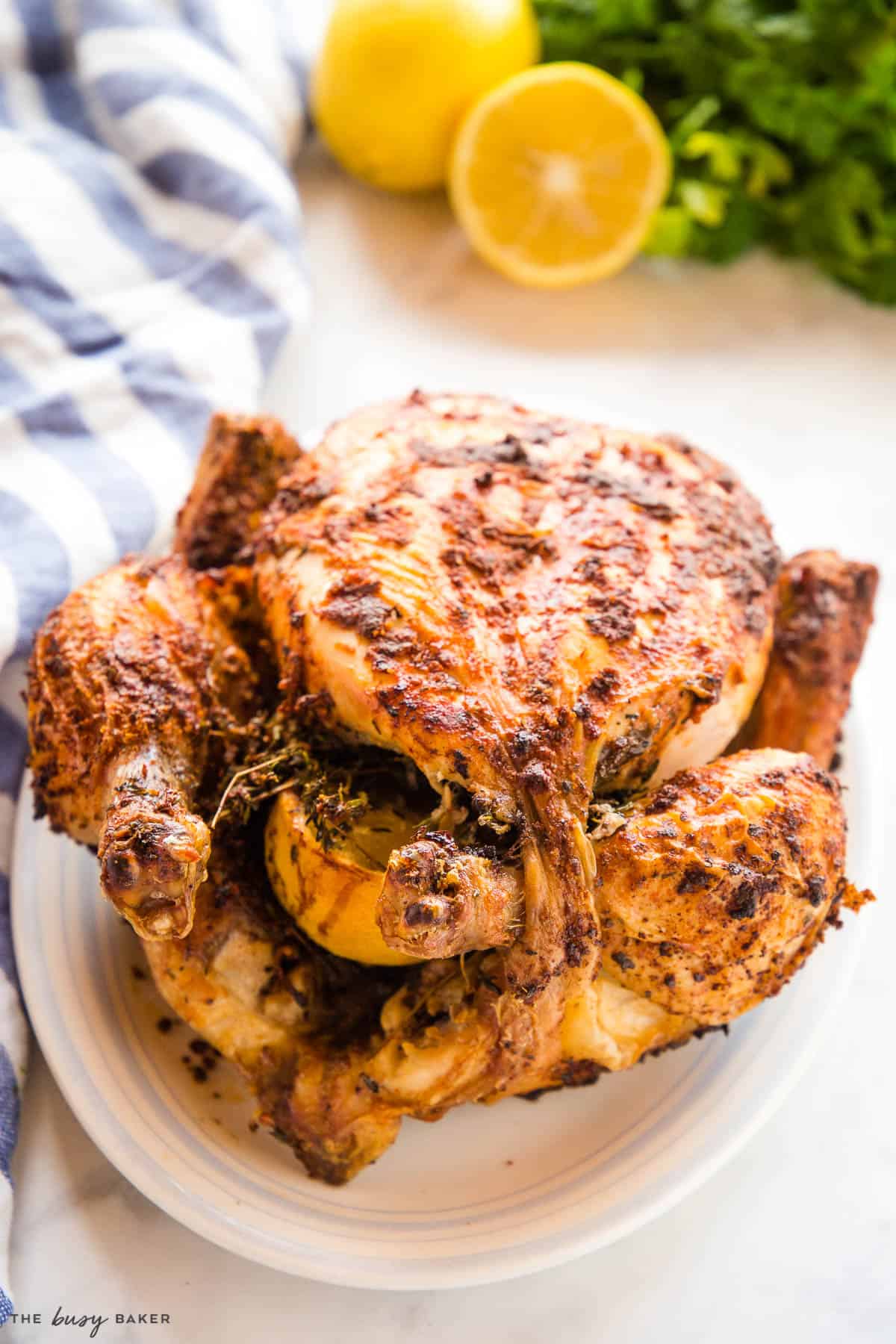 close-up image: roast chicken made in the air fryer
