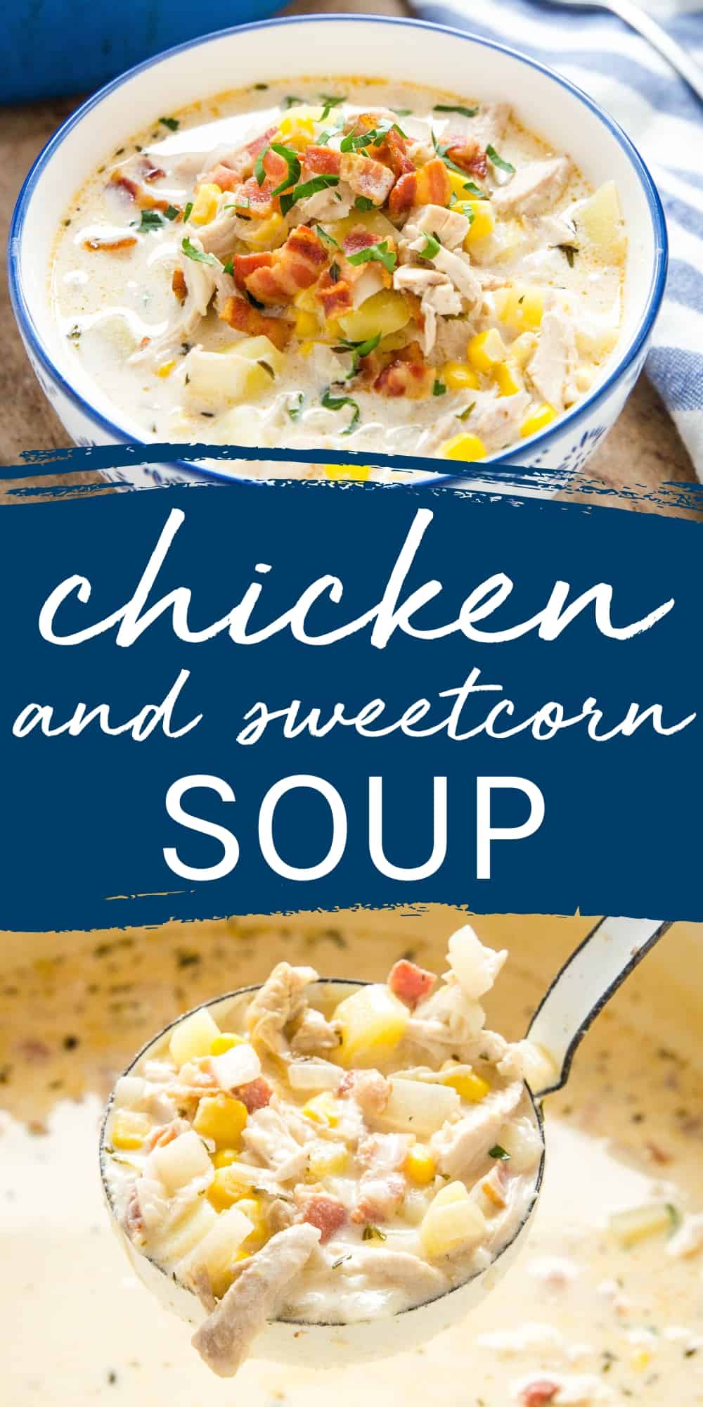 This Chicken Corn Chowder recipe is a hearty & filling soup made with shredded chicken, potatoes, corn & bacon in a thick, creamy broth. Recipe from thebusybaker.ca! #chickencornchowder #cornchowder #chowder #homemadechowder #homemadesoup #comfortfood #soup #cornsoup #chickencornsoup via @busybakerblog