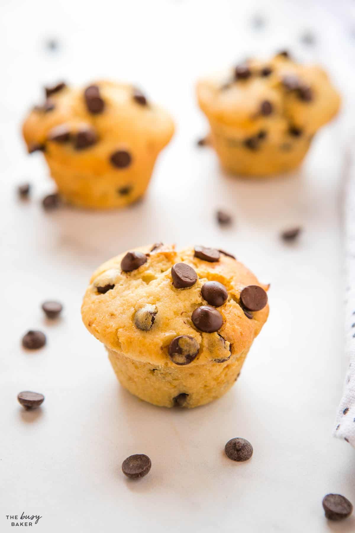 closeup image: mini muffin with chocolate chips 