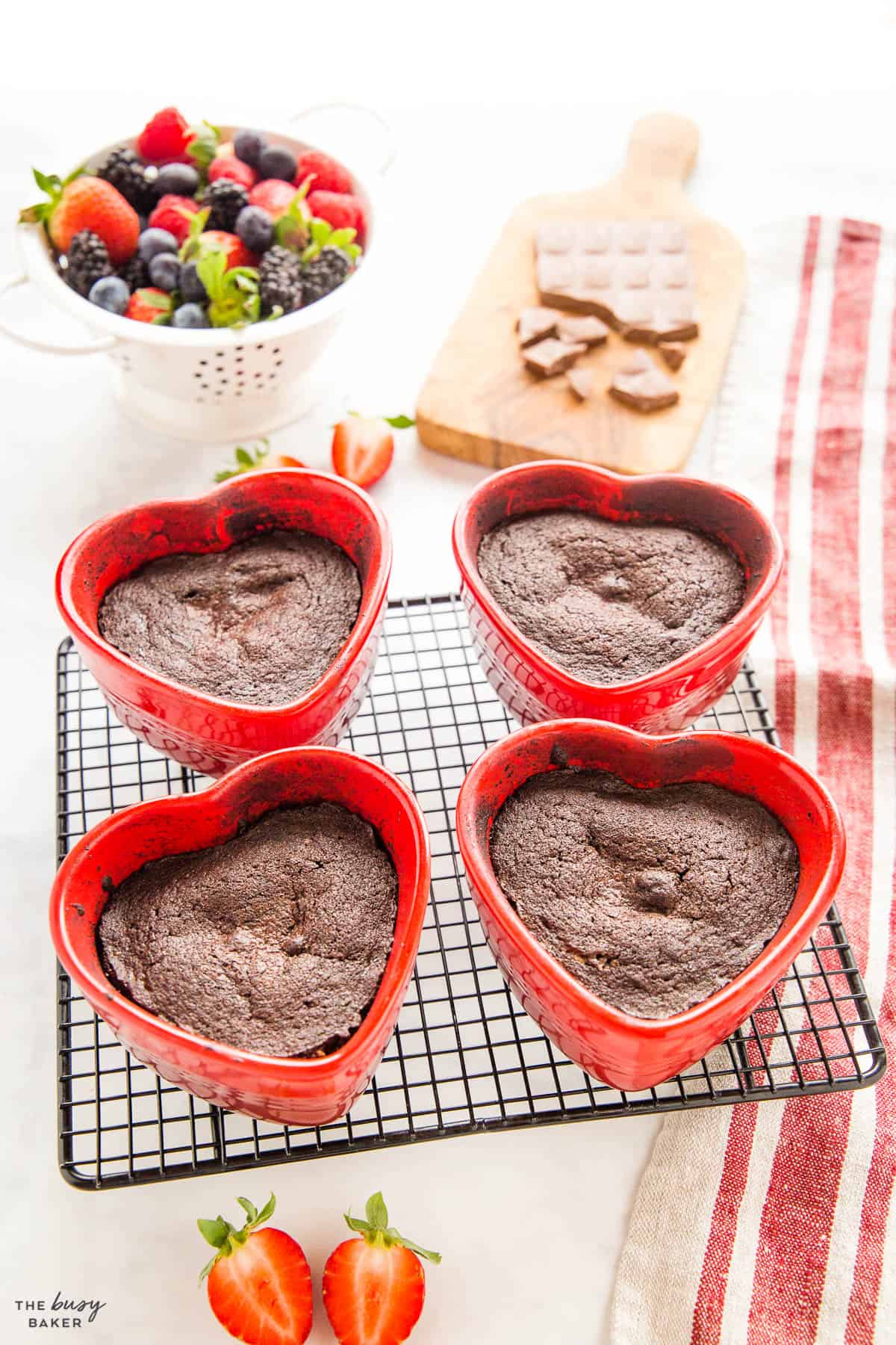 heart shaped ramekins with chocolate cakes