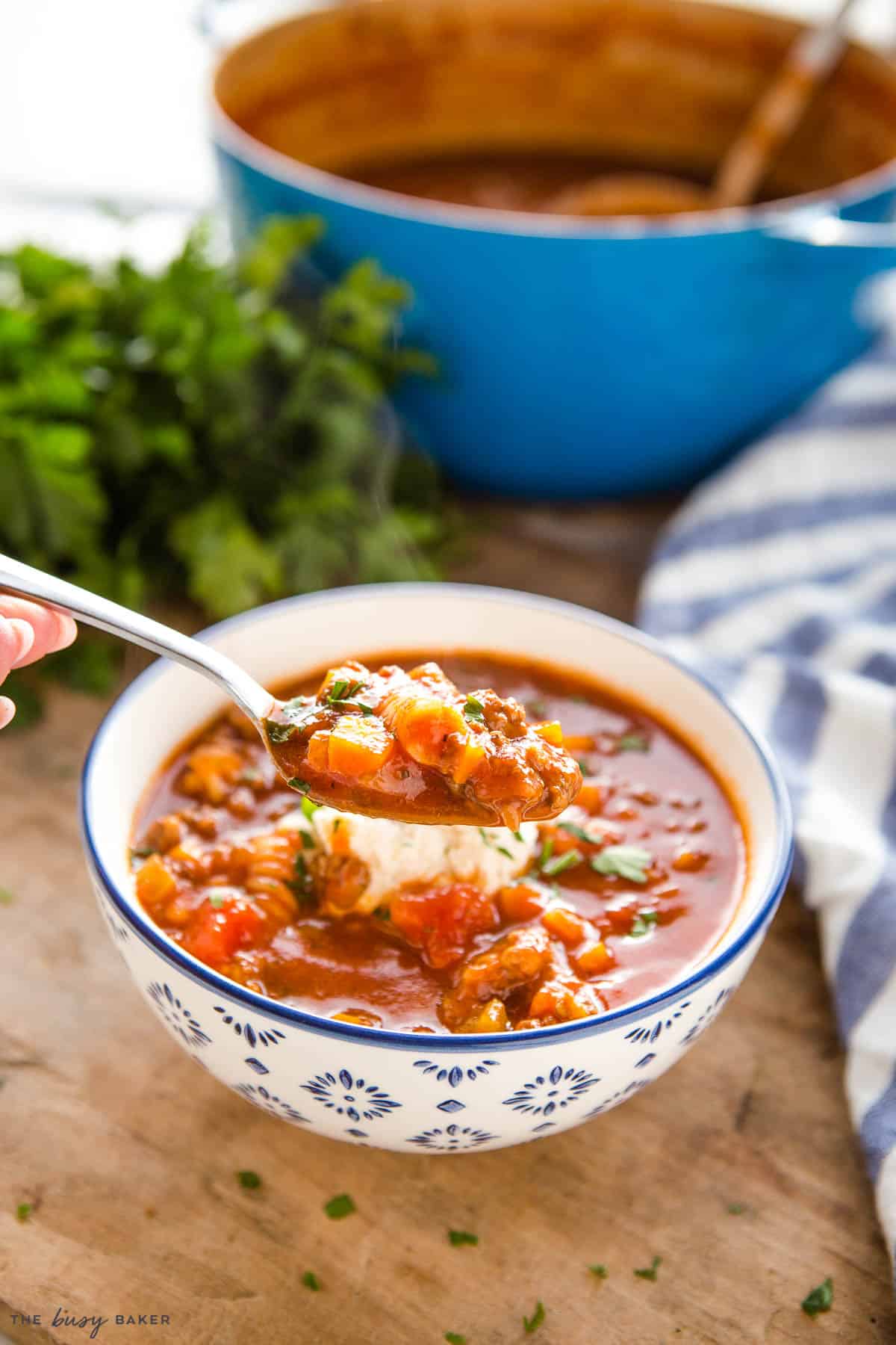 spoonful of Italian-style lasagna soup