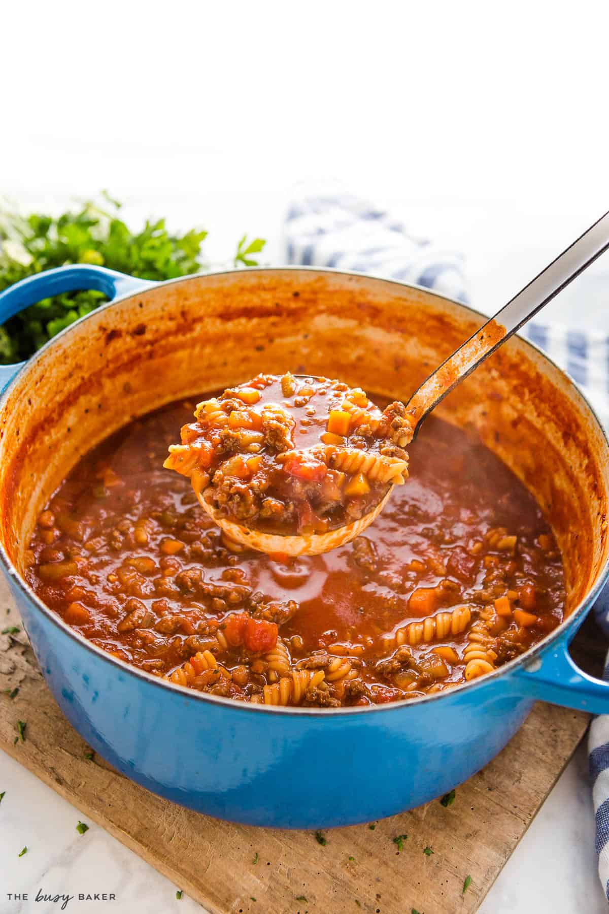 ladle full of lasagna soup