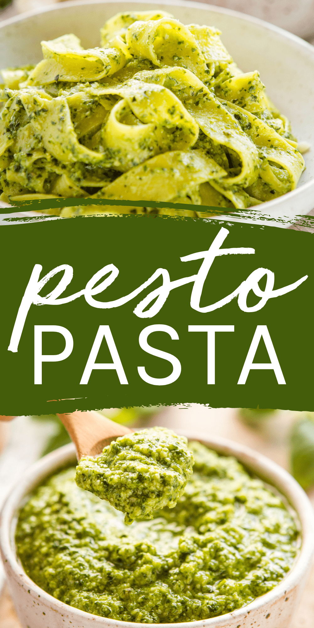 This Pesto Pasta recipe is an easy-to-make homemade basil pesto sauce made with a healthy secret ingredient and served with fresh pasta. Ready in 20 minutes or less! Recipe from thebusybaker.ca! #pestopasta #howtomakepesto #basilpestopasta #pestorecipe #homemadepesto via @busybakerblog