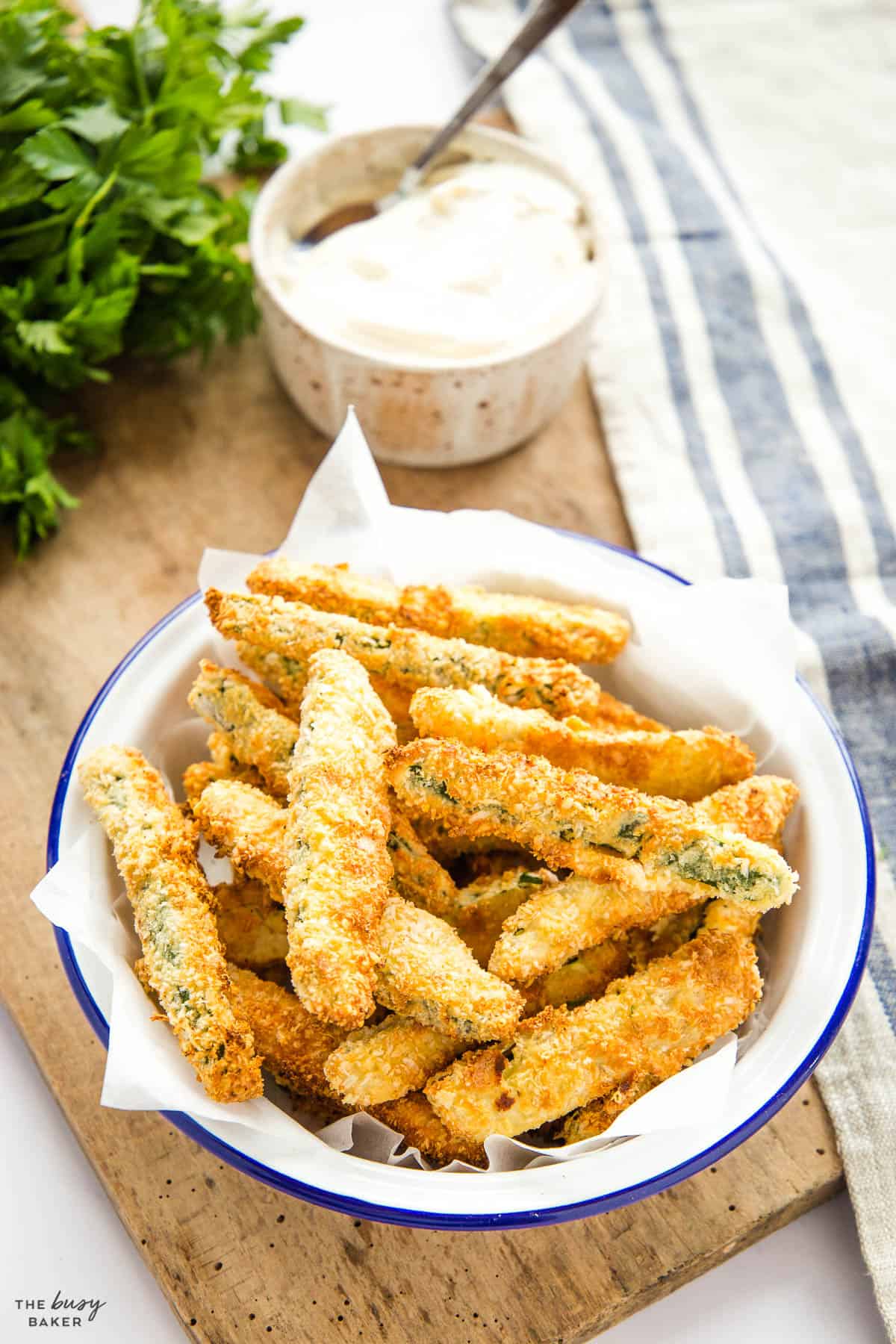 plate of zucchini fries with panko parmesan crust