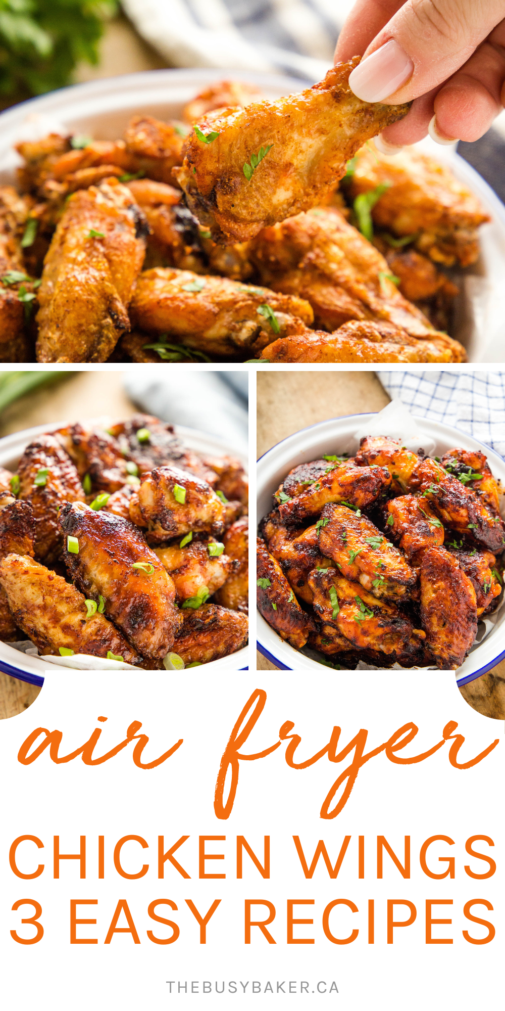This Air Fryer Chicken Wings recipe is perfect for game day! Easy to make in minutes with basic pantry ingredients - hot wings, honey garlic, or extra crispy. Recipe from thebusybaker.ca! #airfryerchickenwings #chickenwings #honeygarlicwings #hotwings #crispychickenwings #secretingredient #airfryerchicken #airfryerwings via @busybakerblog