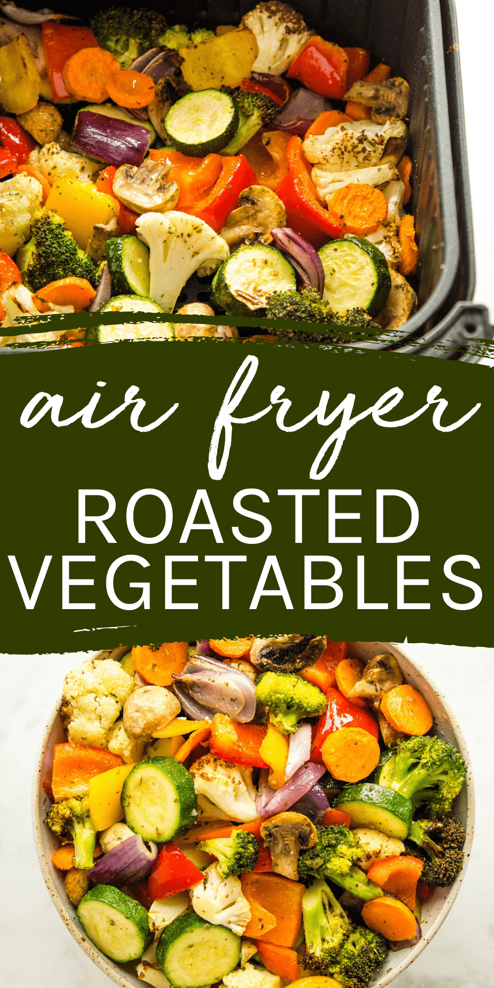 These Air Fryer Roasted Vegetables are perfectly cooked - tender and juicy with the best oven-roasted flavour. Ready in under 15 minutes! Recipe from thebusybaker.ca! #airfryer #roastedvegetables #veggies #vegetarian #sidedish #recipe #easyrecipe #easysidedish #healthy #plantbased #vegan #health #eattherainbow via @busybakerblog