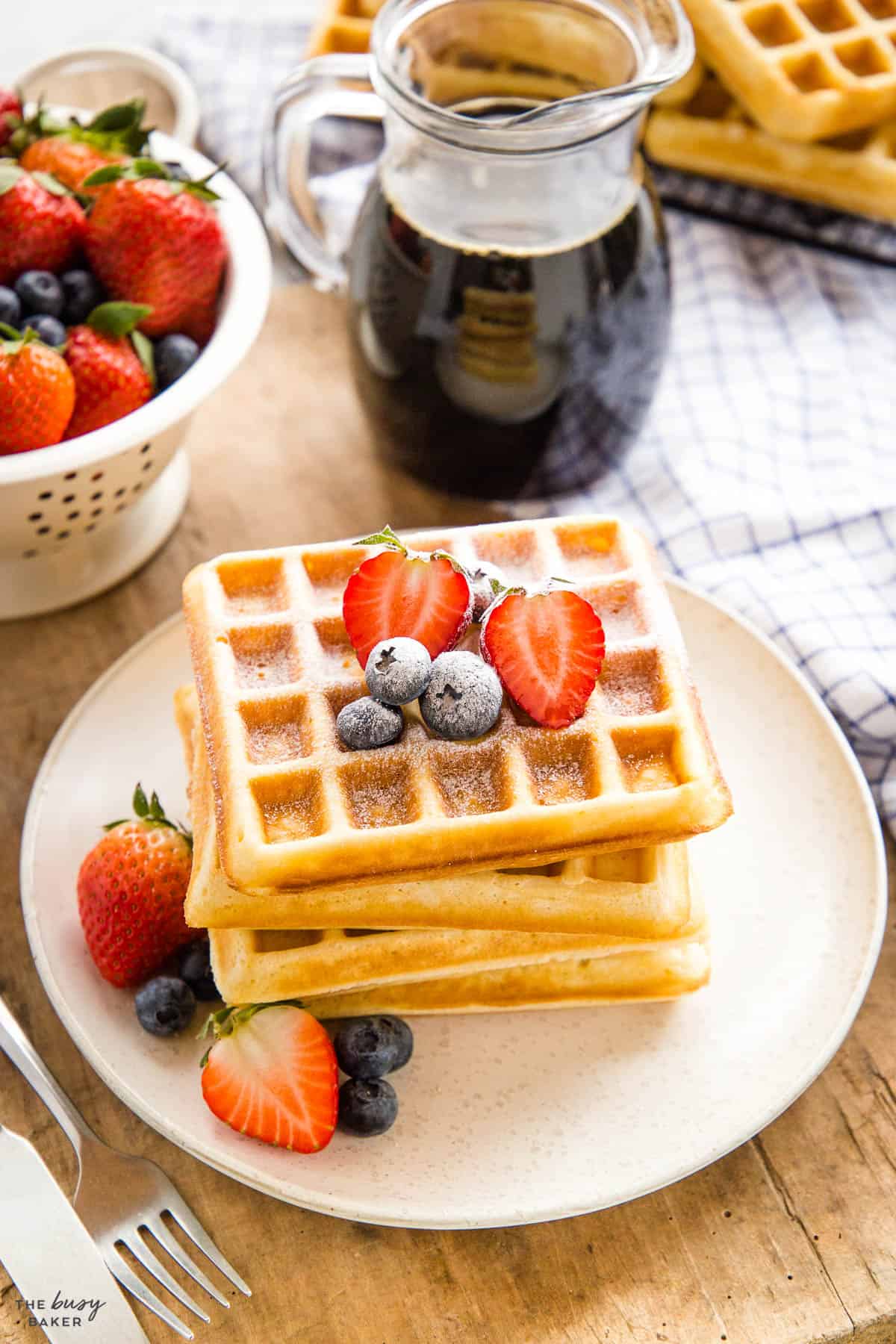 plate with waffles and fruit