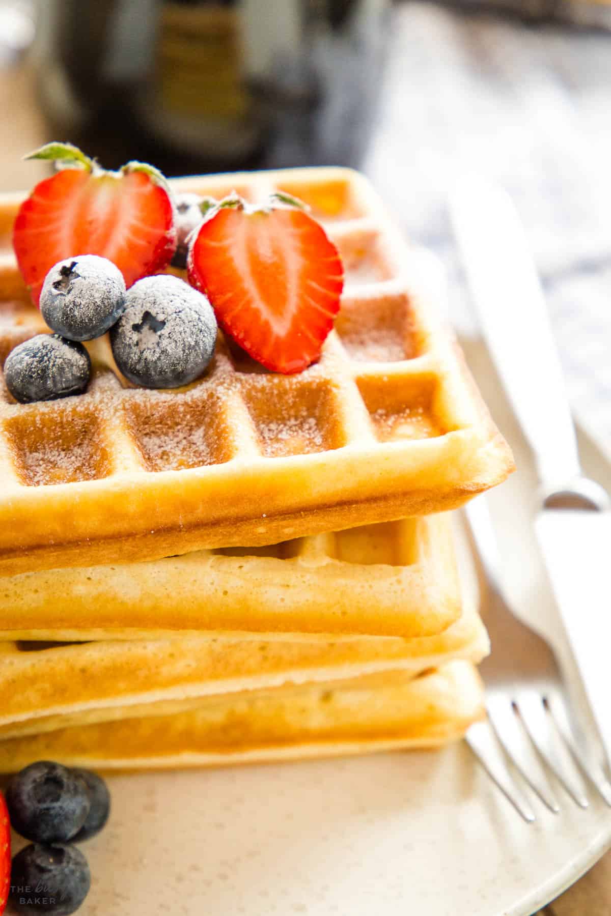 waffle recipe with berries and powdered sugar