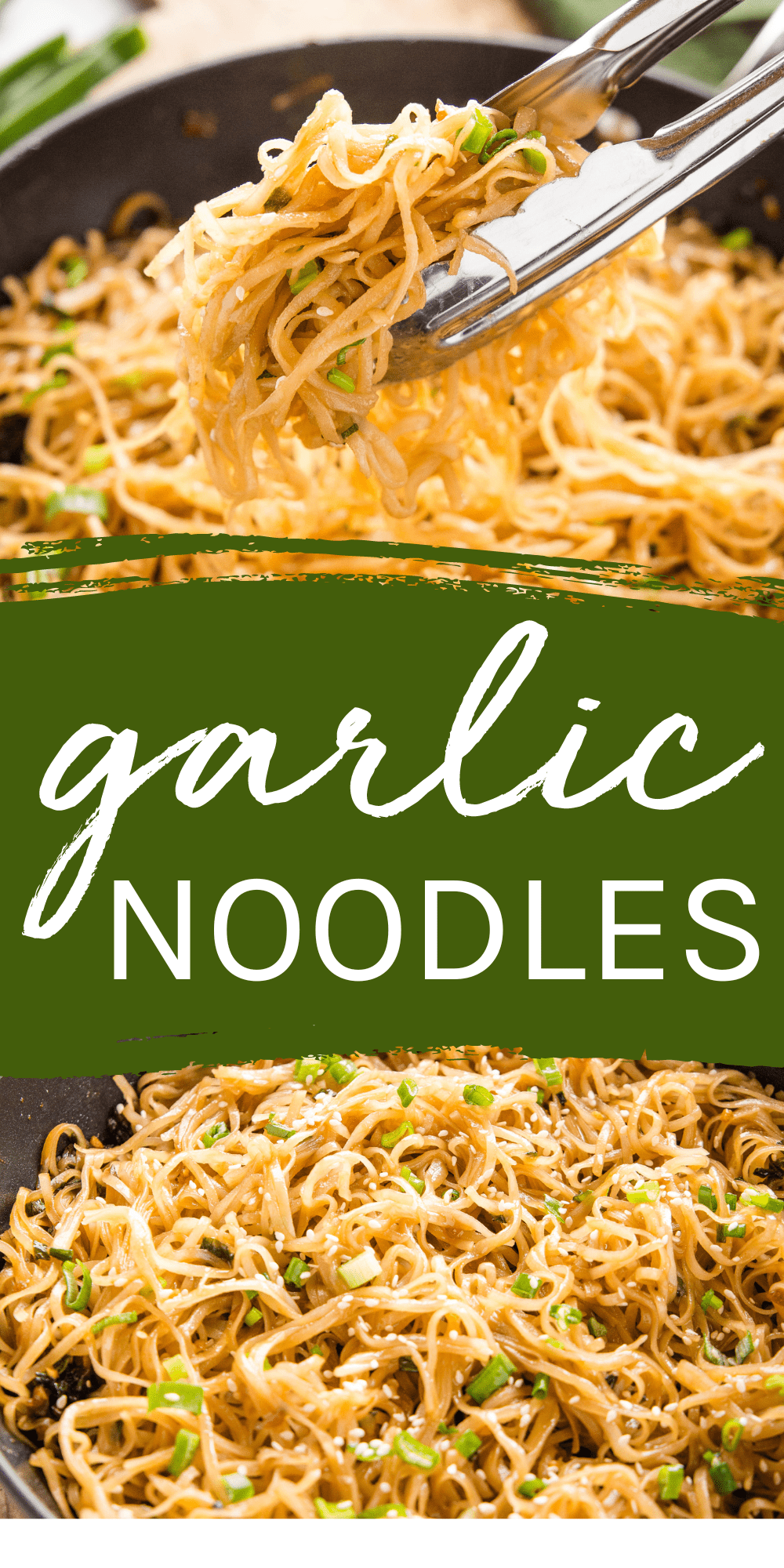 This Garlic Noodles Recipe is the perfect easy dish to make with stir fry veggies or meat. Made with a few basic pantry ingredients and ready in 10 minutes or less! Recipe from thebusybaker.ca! #garlicnoodles #asiannoodles #stirfry #easymeal #easydinner #sidedish #takeout via @busybakerblog