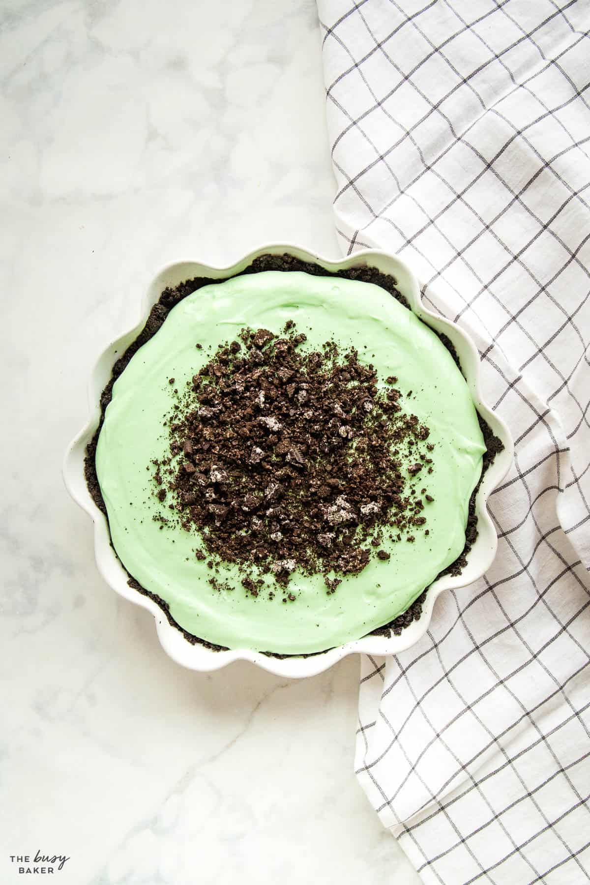 overhead image: mint oreo frozen dessert