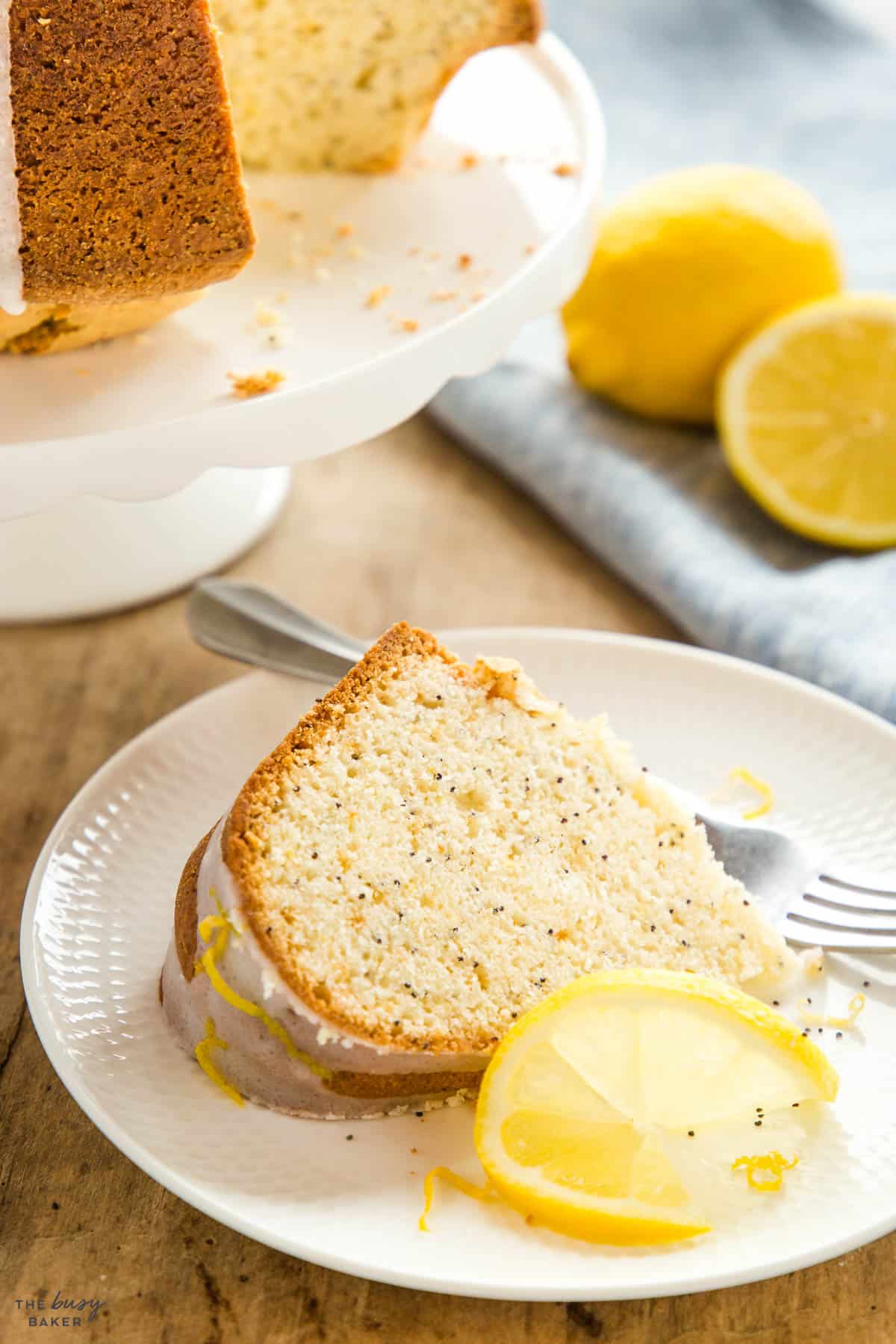 slice of lemon cake with poppy seeds