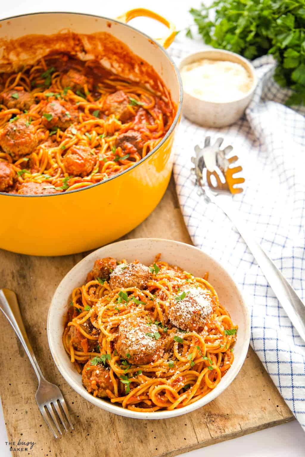 One Pot Spaghetti and Meatballs - The Busy Baker