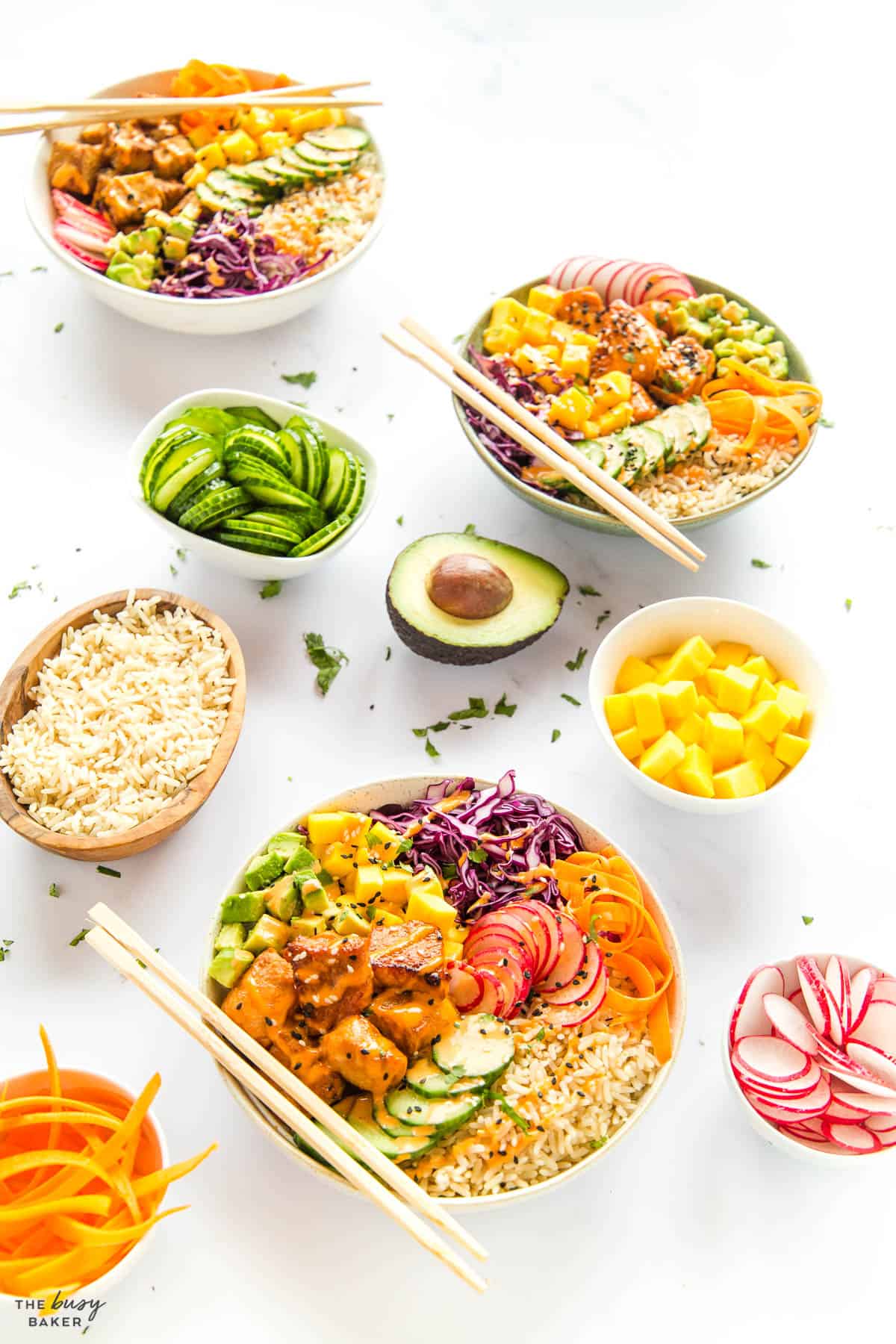 healthy bowls with colourful ingredients