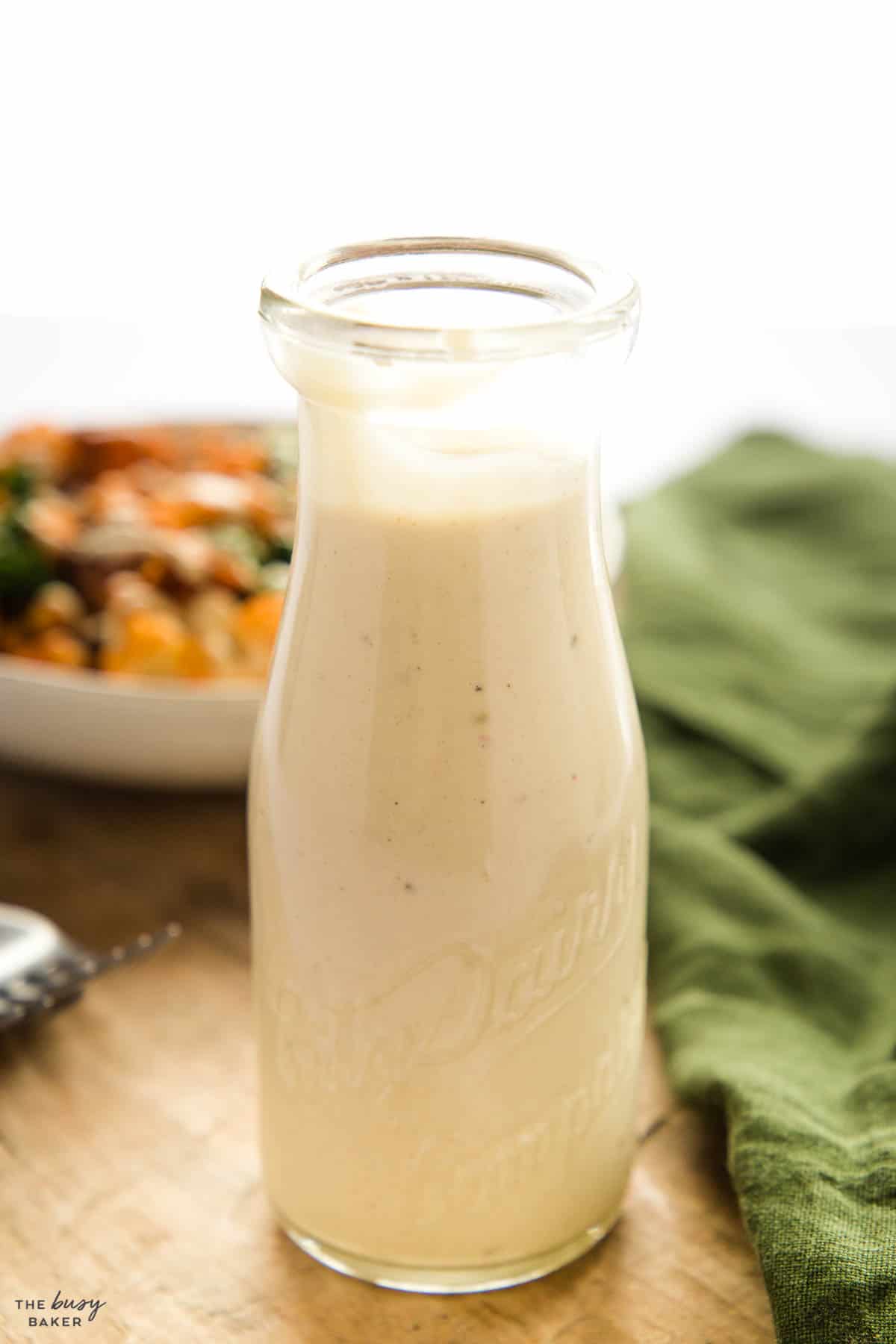 bottle of lemon tahini dressing