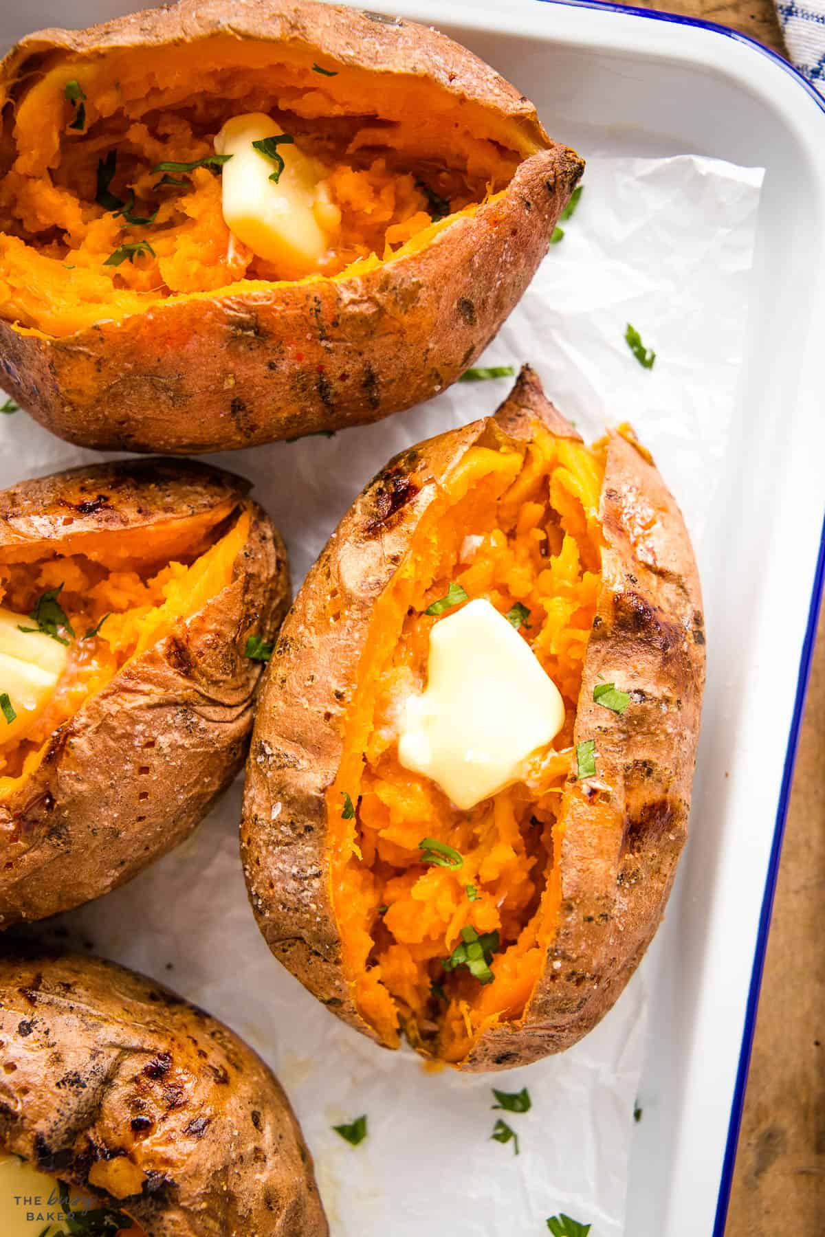 baked sweet potato with melting butter