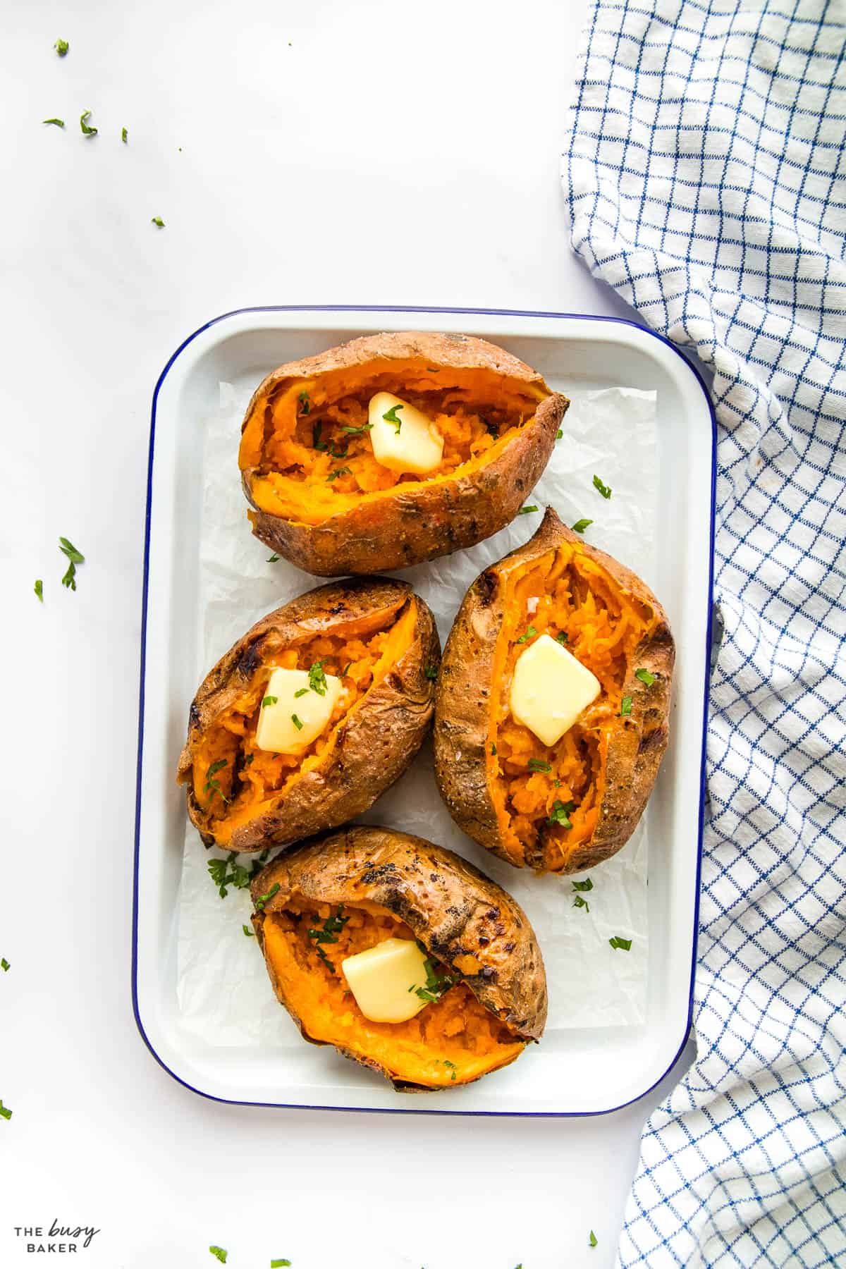 air fryer yams on white tray