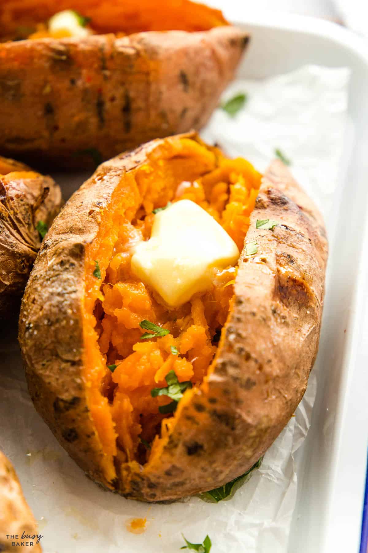 baked sweet potato with melting butter