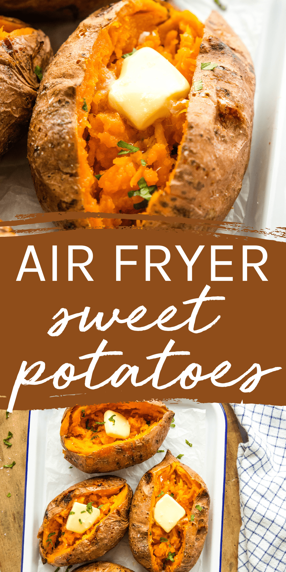 This Air Fryer Baked Sweet Potato Recipe is the best simple side dish - crispy skins, perfectly moist and fluffy sweet potato interior. A quick and easy recipe! Recipe from thebusybaker.ca! #bakedsweetpotato #bakedsweetpotatoes #airfryersweetpotatoes #airfryerbakedsweetpotatoes #easysidedish #simplesidedish #healthy #health #plantbased #vegan #vegetarian via @busybakerblog