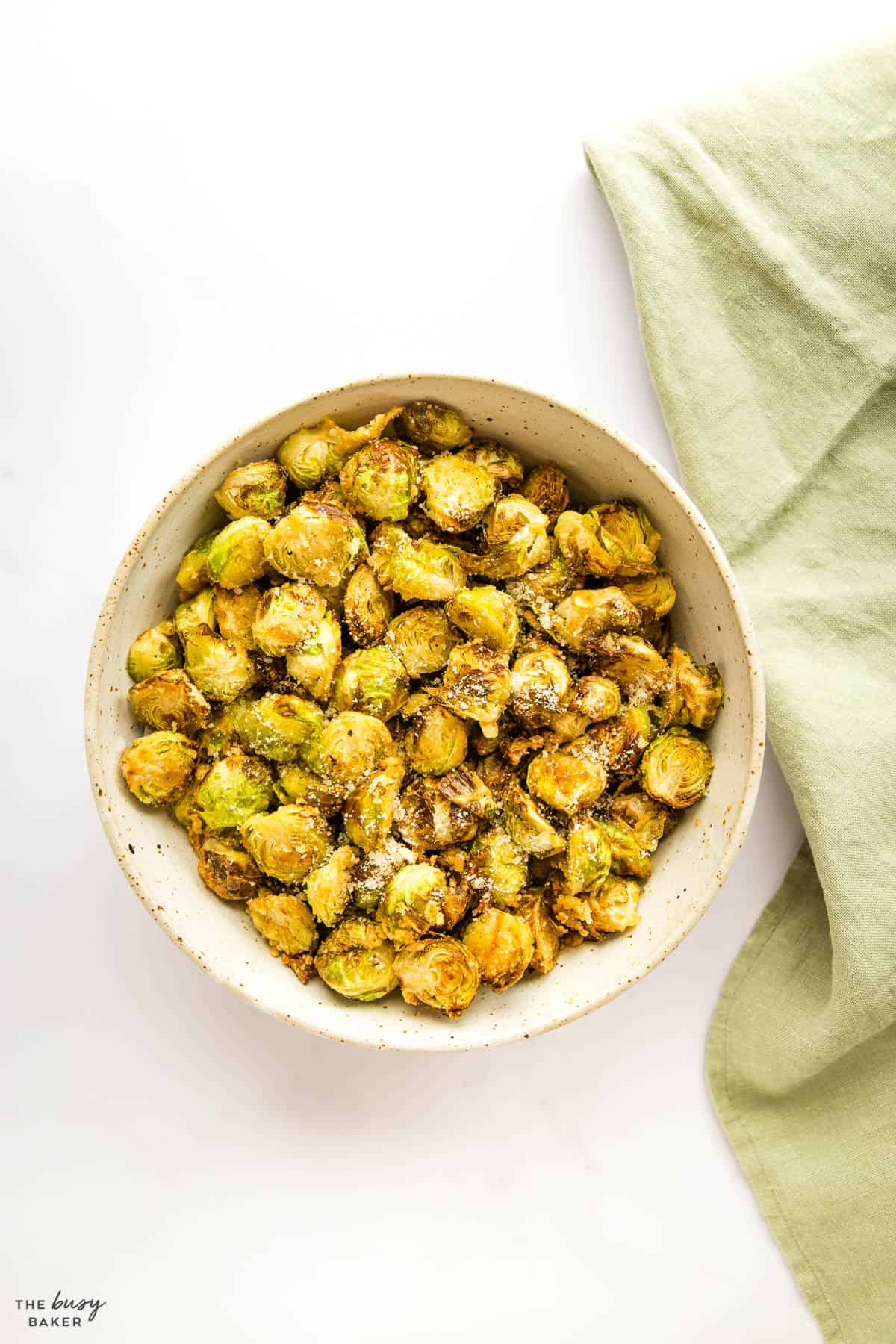 air fryer roasted brussels sprouts in bowl