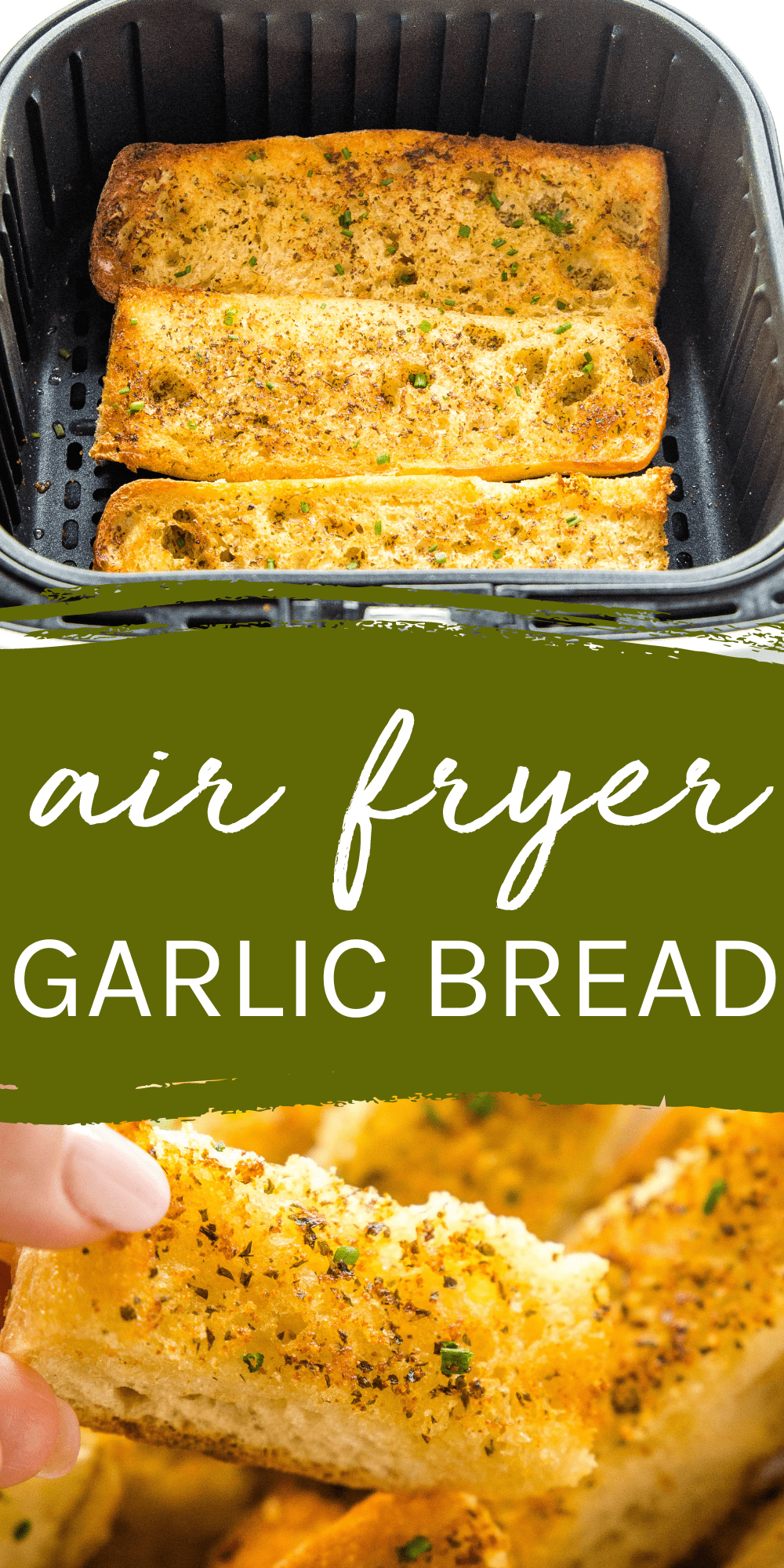 This Air Fryer Garlic Bread Recipe is the best easy garlic toast ready in under 10 minutes. Crispy restaurant-style garlic bread made with butter, garlic, and herbs. Recipe from thebusybaker.ca! #airfryergarlicbread #garlicbread #garlictoast #Italian #homemade #bread #baking #airfryerrecipe #familymeal via @busybakerblog