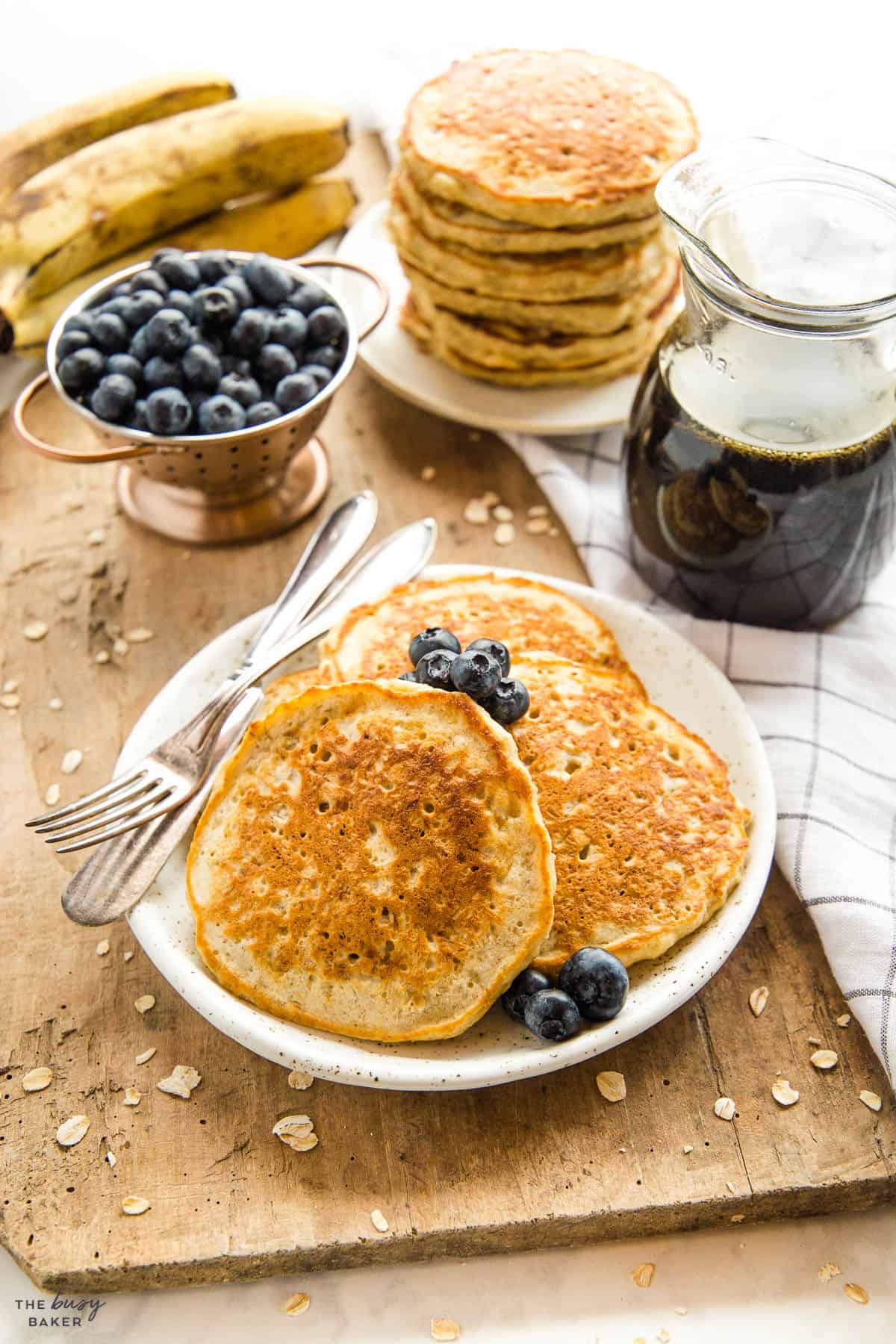 pancakes on a plate with blueberries