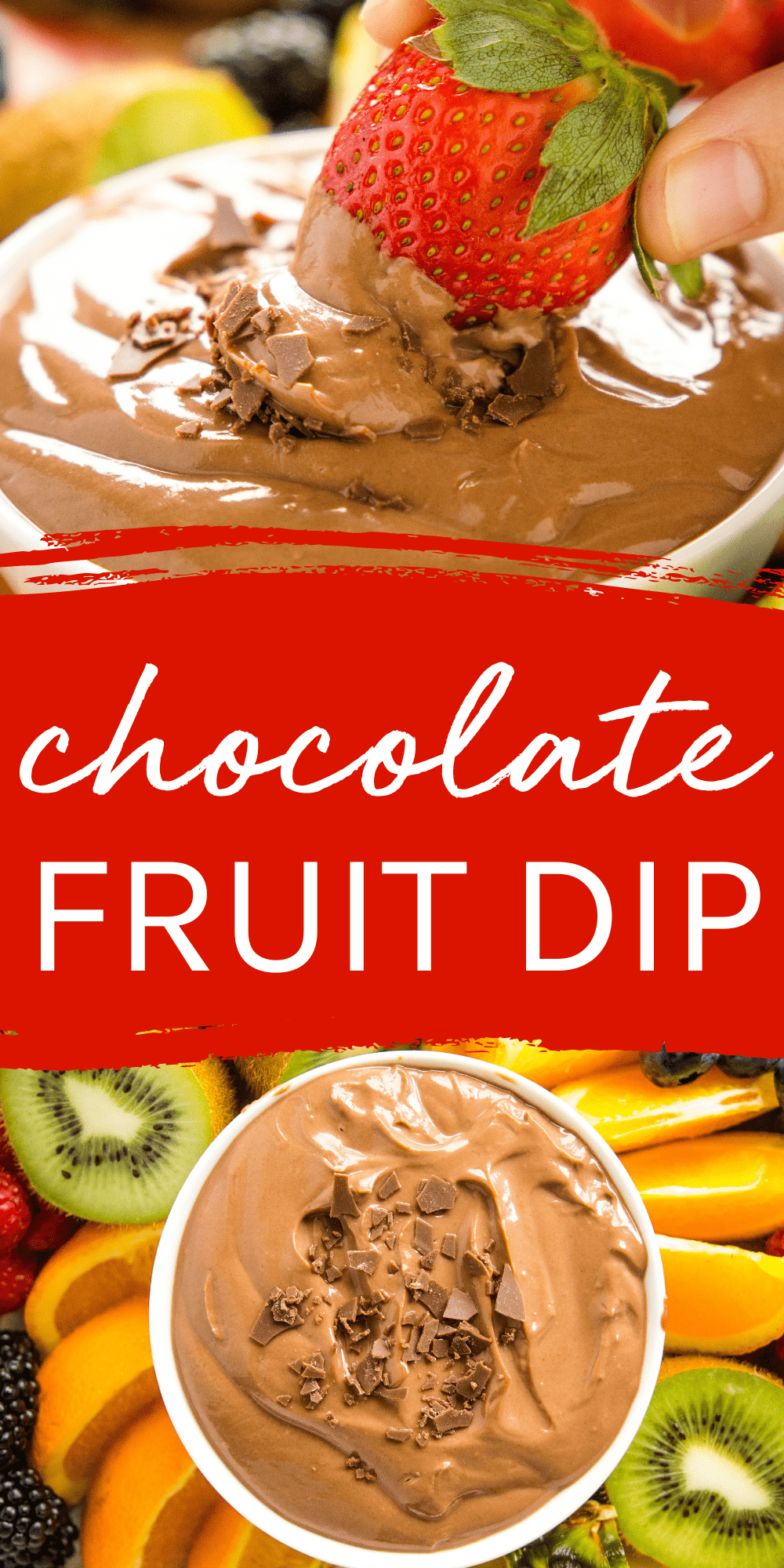 This Chocolate Fruit Dip recipe is the perfect easy dip for fruit platters - smooth, sweet, and easy to make with Greek yogurt. Only 3 ingredients, ready in minutes and under 100 calories per serving. Make this chocolate fruit dip for your next dessert or brunch! Recipe from thebusybaker.ca! #fruitdip #chocolatefruitdip #dessertdip #fruitplatter #easyfruitdip #easydessert via @busybakerblog