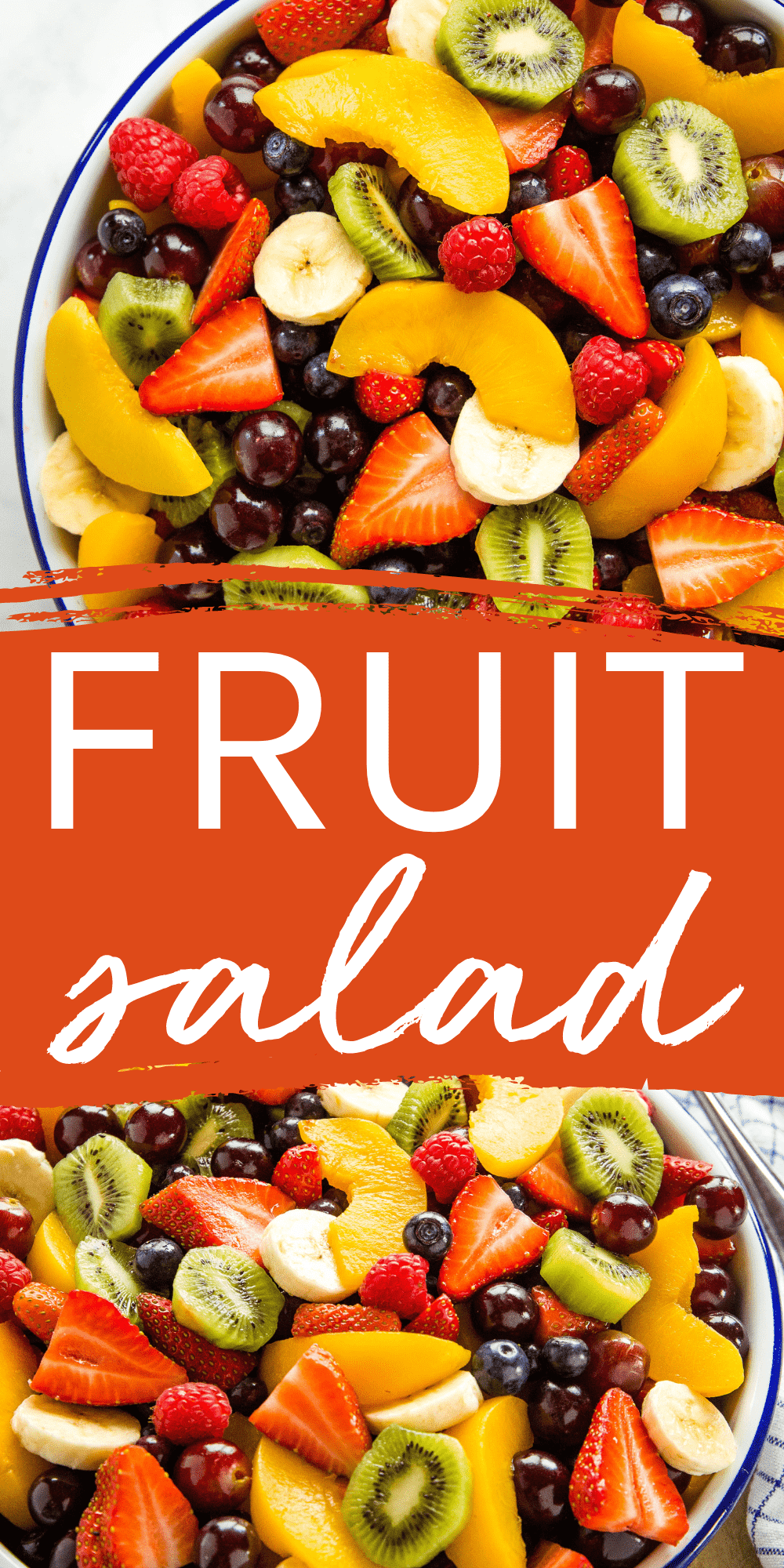 This Easy Fruit Salad recipe is the best healthy dessert, perfect for breakfast or brunch. Made with fresh & canned fruit - ready in minutes! Recipe from thebusybaker.ca! #fruitsalad #healthy #fruit #plantbased #breakfast #brunch #recipe #easyfruitsalad #fruitsaladrecipe via @busybakerblog