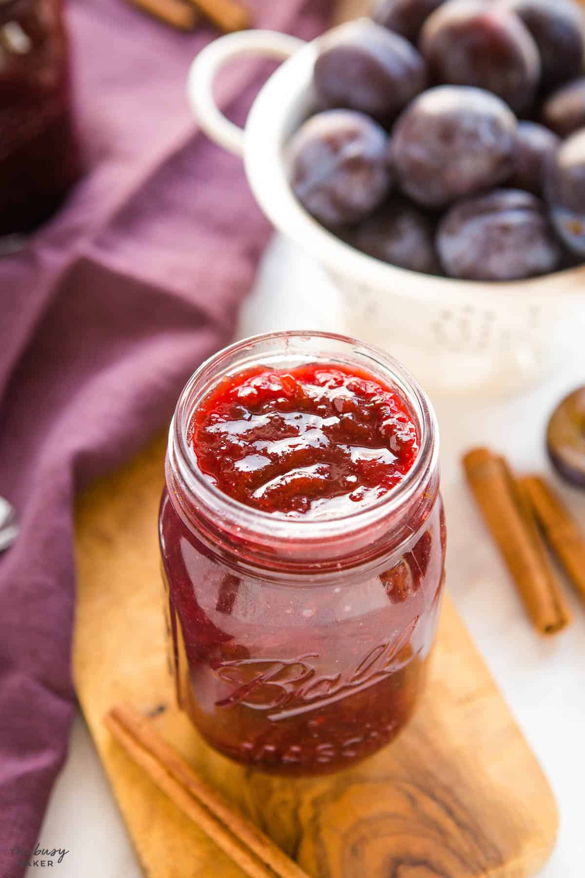 mason jar of homemade plum jam