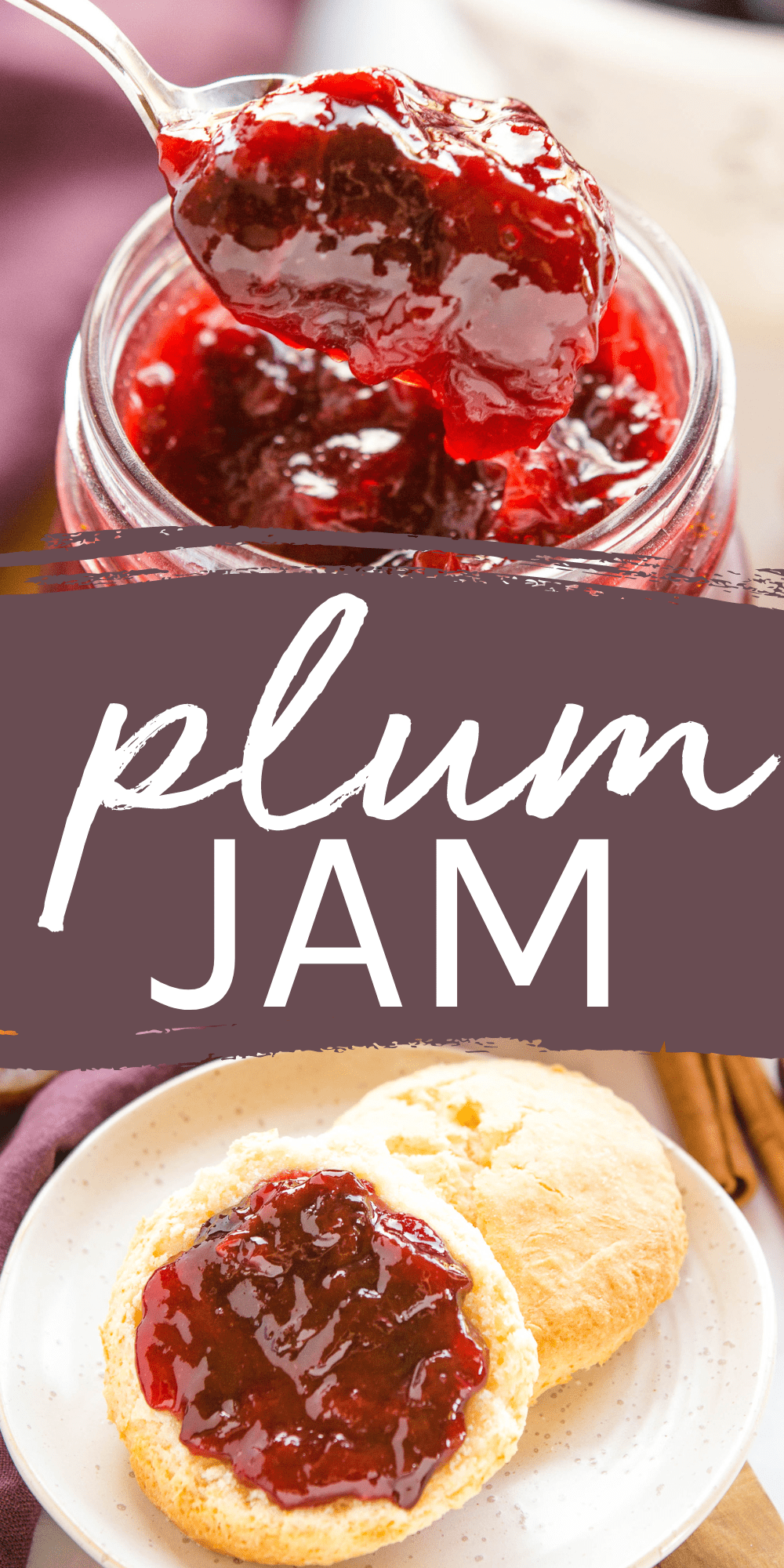 This Plum Jam is an easy homemade jam recipe using fresh, in-season plums. Sweet and smooth, simple to make and perfect on buttered toast or scones. An easy jam recipe with 4 basic ingredients and pro tips for beginners! Recipe from thebusybaker.ca! #plumjam #homemadejam #easyjamrecipe #freezerjam #fridgejam #homemadejamrecipe #jamrecipe #plumjamrecipe #easyhomemadejamtips #jamforbeginners via @busybakerblog