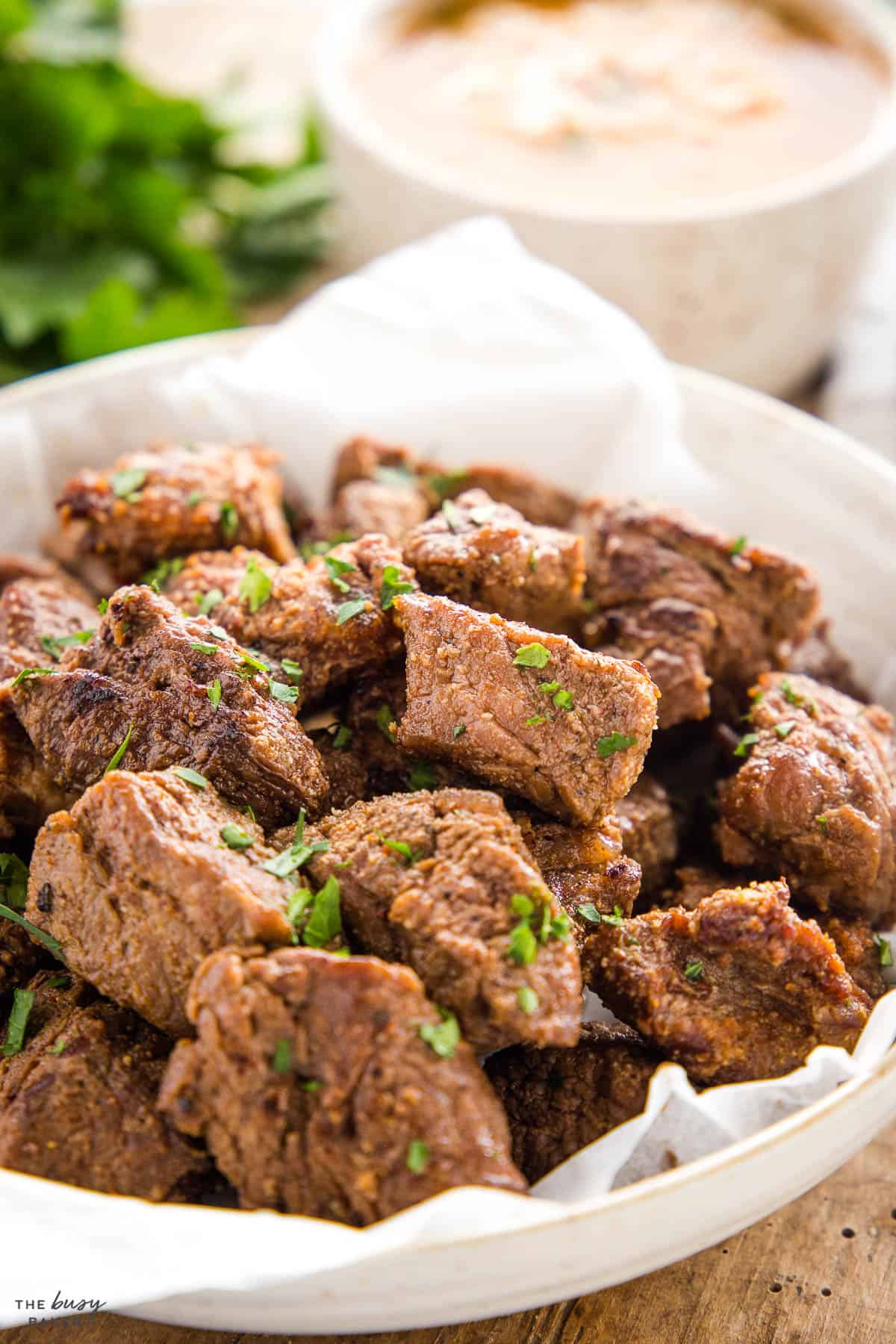 steak bites with garlic and fresh herbs