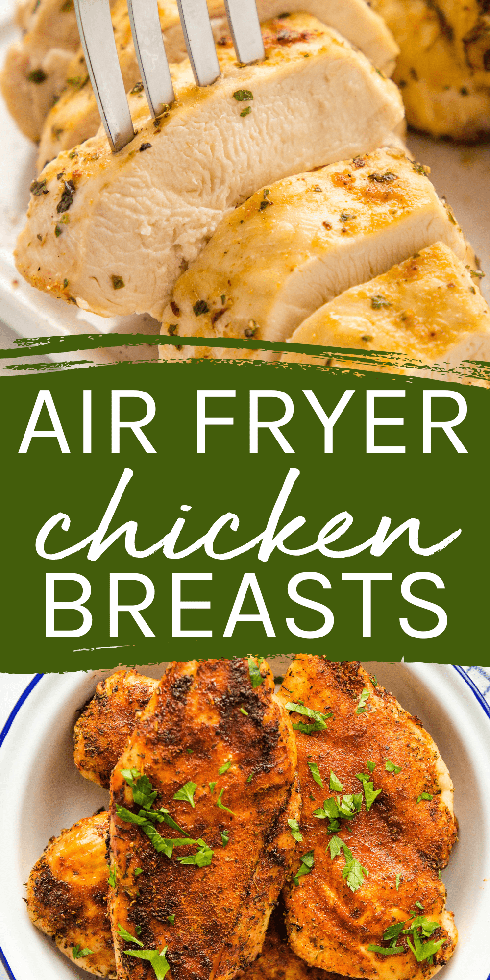 This Air Fryer Chicken Breast recipe is a delicious and easy main dish. Juicy chicken breasts seasoned with simple flavours and cooked to perfection from fresh or frozen in 20 minutes or less. Recipe from thebusybaker.ca! #airfryerchickenbreast #airfryerchickenbreasts #airfryerrecipe #chickenbreasts #chicken #airfryerchicken #easymeal #healthyprotein #chickenbreast via @busybakerblog