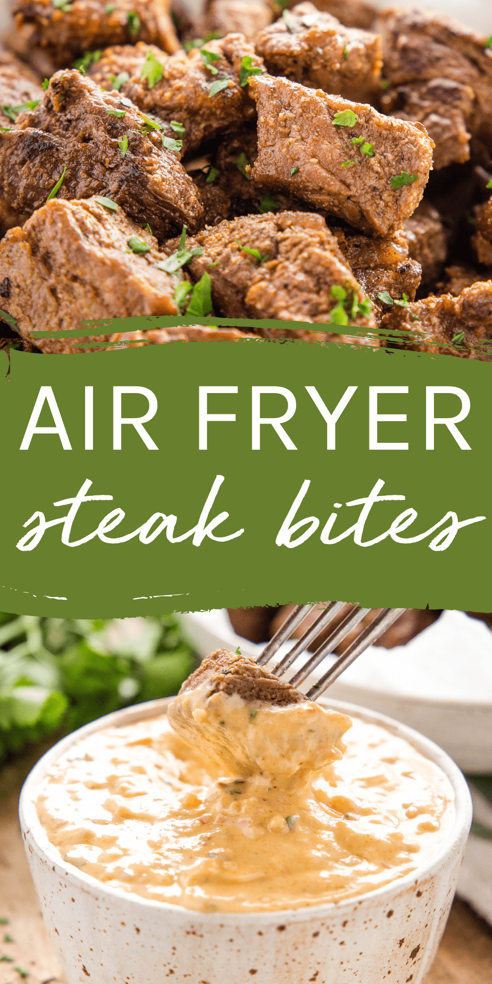 This Air Fryer Steak Bites recipe is the perfect snack, appetizer or main dish that's meaty and juicy and ready in 10 minutes! Recipe from thebusybaker.ca! #steakbites #garlicsteakbites #airfryersteakbites #steak #easyrecipe #easysteakrecipe #beef #appetizer #snack #steakrecipe via @busybakerblog