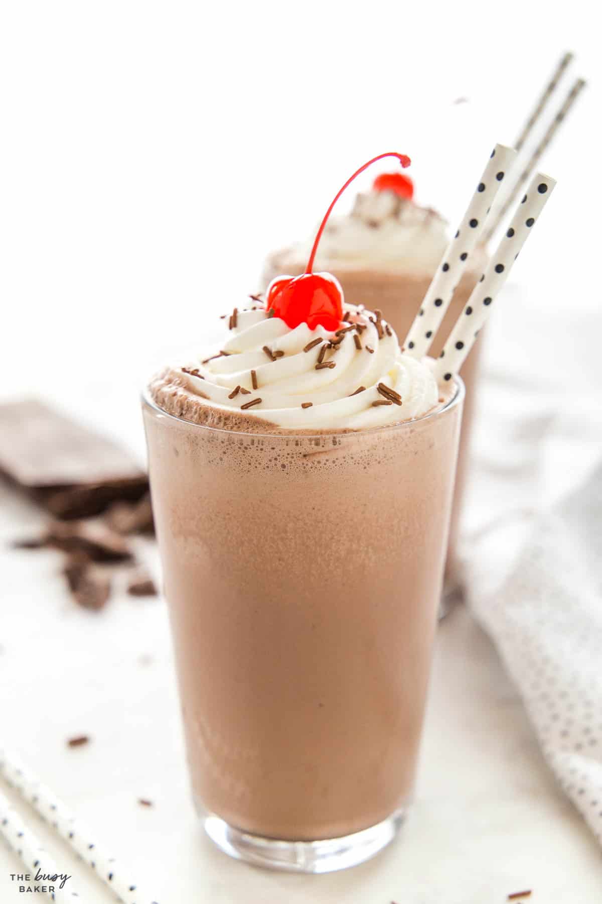 chocolate milkshake with paper straws