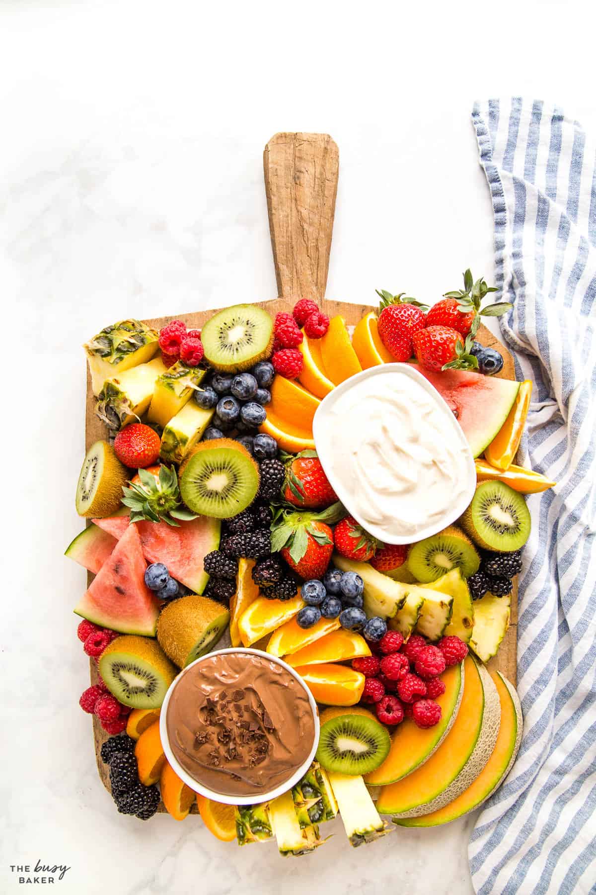 overhead image: board with fresh produce and dips