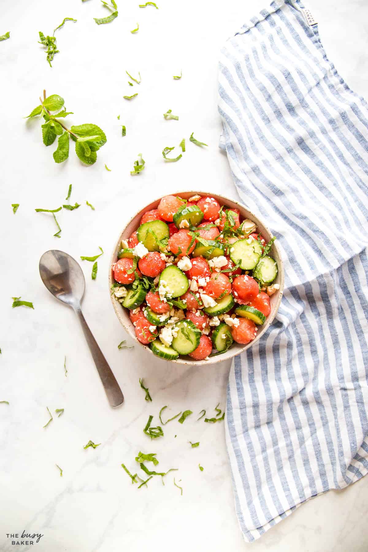 overhead image: watermelon salad