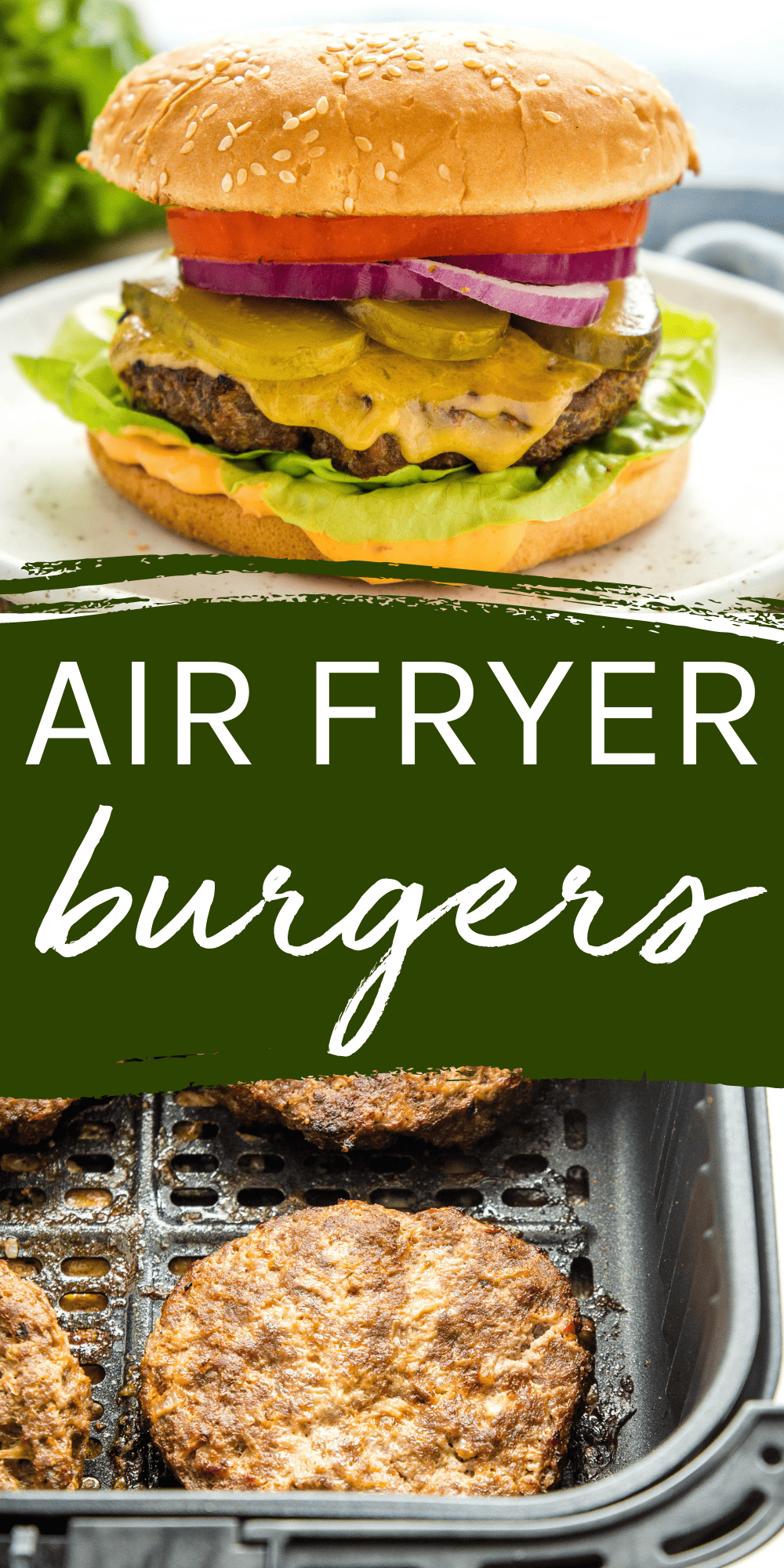 This Air Fryer Burgers recipe is the ultimate guide for making fresh or frozen homemade burgers in the air fryer. Expert tips for perfectly cooked, juicy burgers bursting with flavour. Elevate your burger game with our no fail air fryer burger recipe! Recipe from thebusybaker.ca! #homemadeburgers #airfryerburgers #airfryerburger #burgersrecipe #burgerrecipe #homemade #airfryerrecipe #dinner #easyburgers #perfectburgers via @busybakerblog