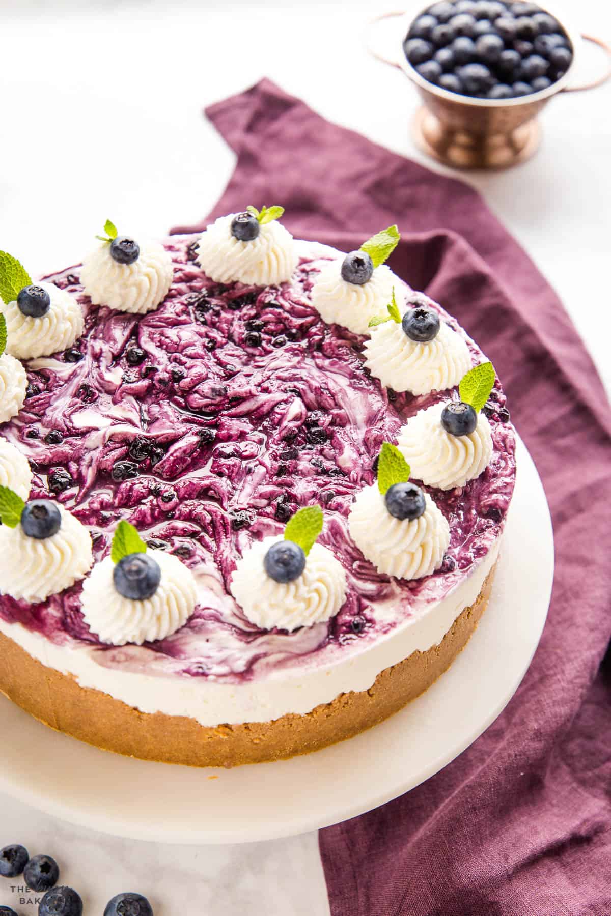 homemade summer no bake dessert with blueberry swirl