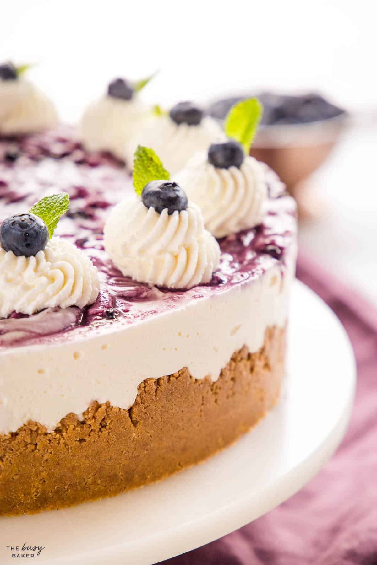 closeup image: blueberry cheesecake