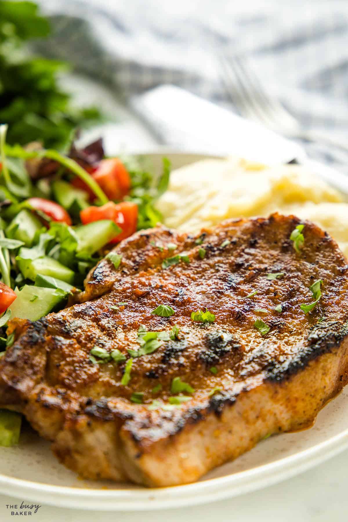 grilled pork steak (boston butt) with grill marks