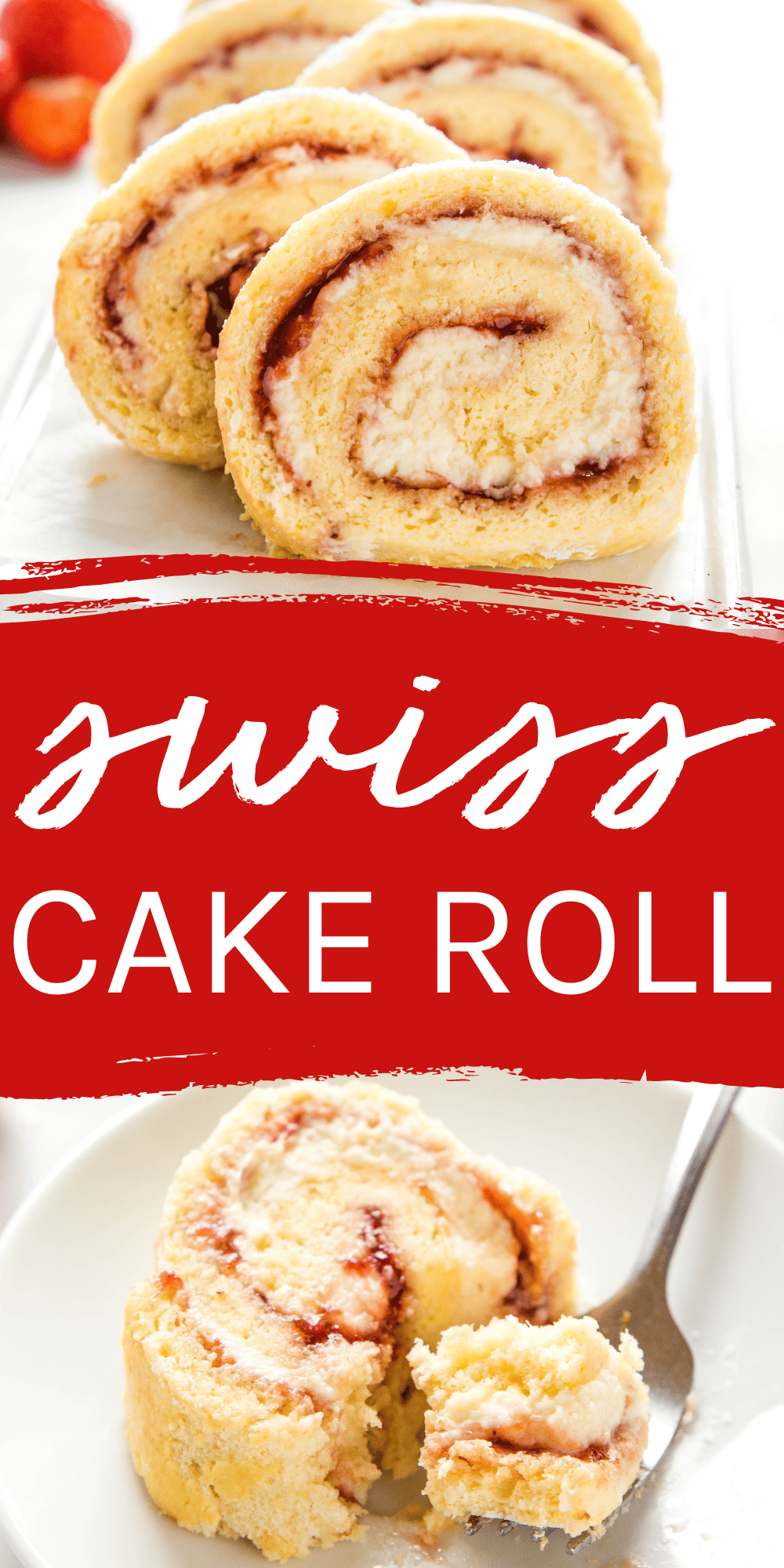 This Swiss Roll Cake recipe is the perfect spring or summer dessert - a moist and tender vanilla sponge cake with a layer of strawberry jam & filled with a light and fluffy mascarpone cream. A homemade Swiss Roll made easy with pro tips and tricks! Recipe from thebusybaker.ca! #swissroll #cakeroll #rollcake #vanillacakeroll #swissrollcake #easycakeroll #dessert #bakerystyle via @busybakerblog