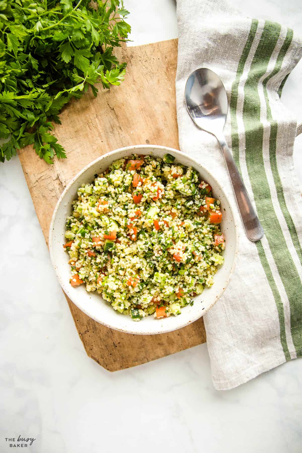 overhead image: tabbouleh salad