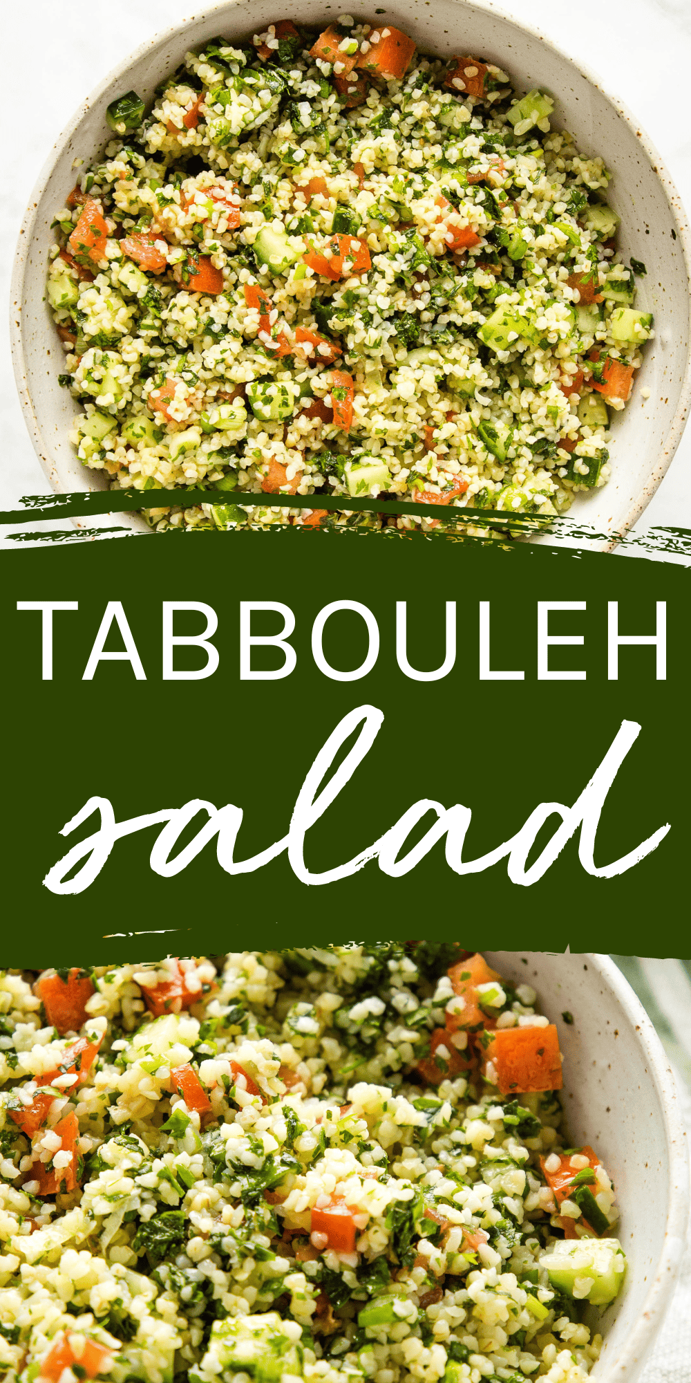 This Tabbouleh Salad recipe (also called Tabouli) is a classic middle-eastern style salad made with finely chopped fresh vegetables, fresh herbs, and bulgur wheat, tossed with a simple dressing made from olive oil, lemon juice, and garlic. It's the ultimate fresh and healthy side dish! Recipe from thebusybaker.ca #tabbouleh #tabouli #salad #tabboulehsalad #taboulisalad #healthysalad #mediterraeandiet #mediterraneanrecipe #saladrecipe #easysalad #mealprep #mealplanning via @busybakerblog